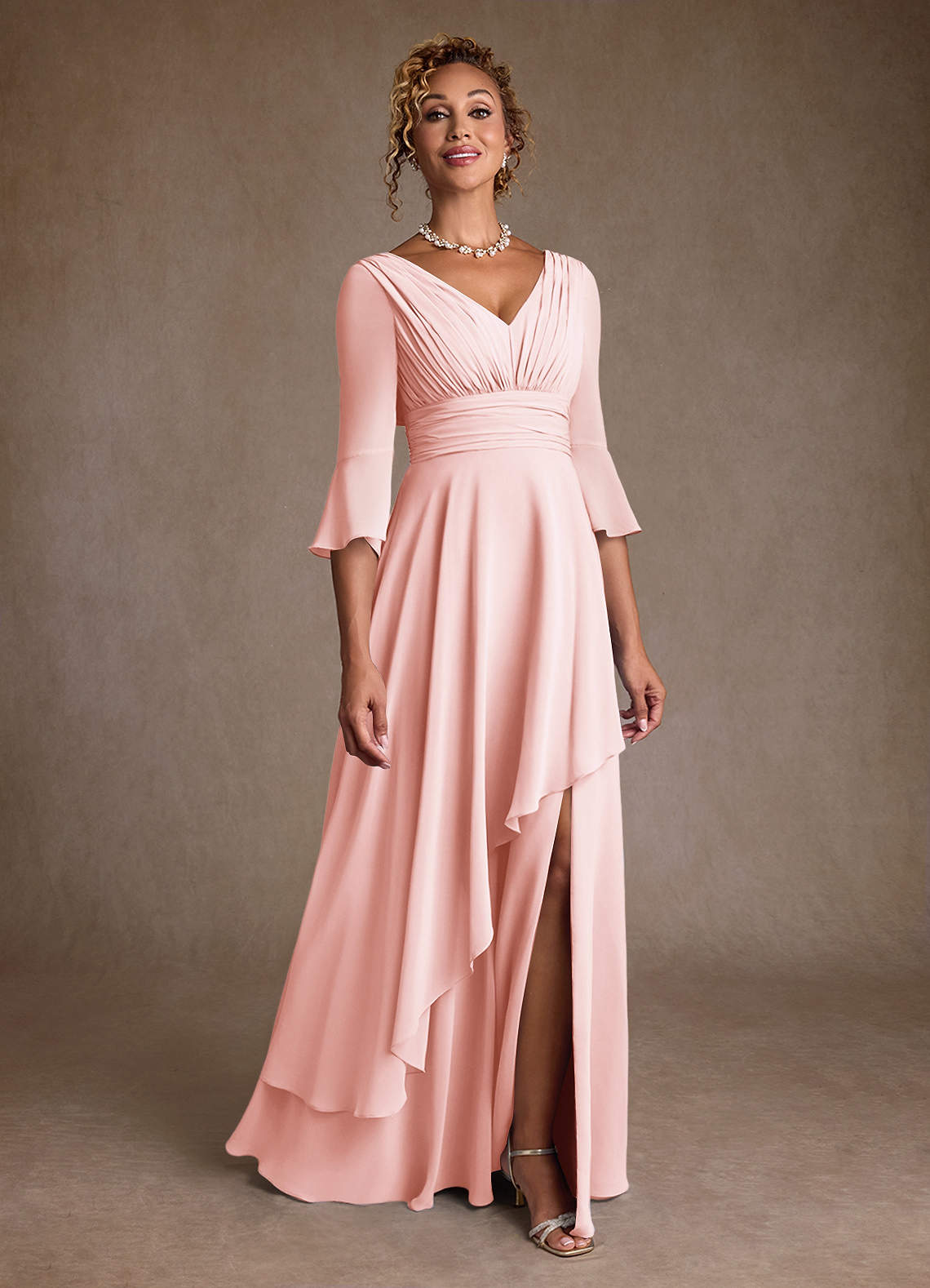 Azazie Eire vestidos de madre de la novia Vestido de Rosa Rubor de Gasa de Corte en A con Plisado image1