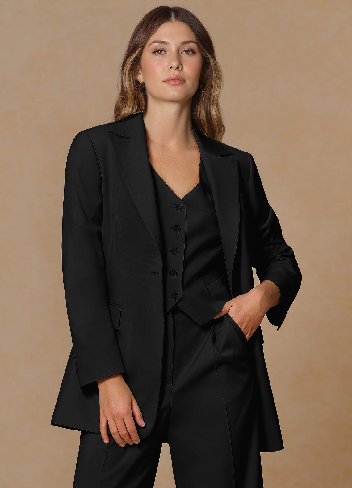 front Rowan 검은색 고급 직조 퍼포먼스 블레이저