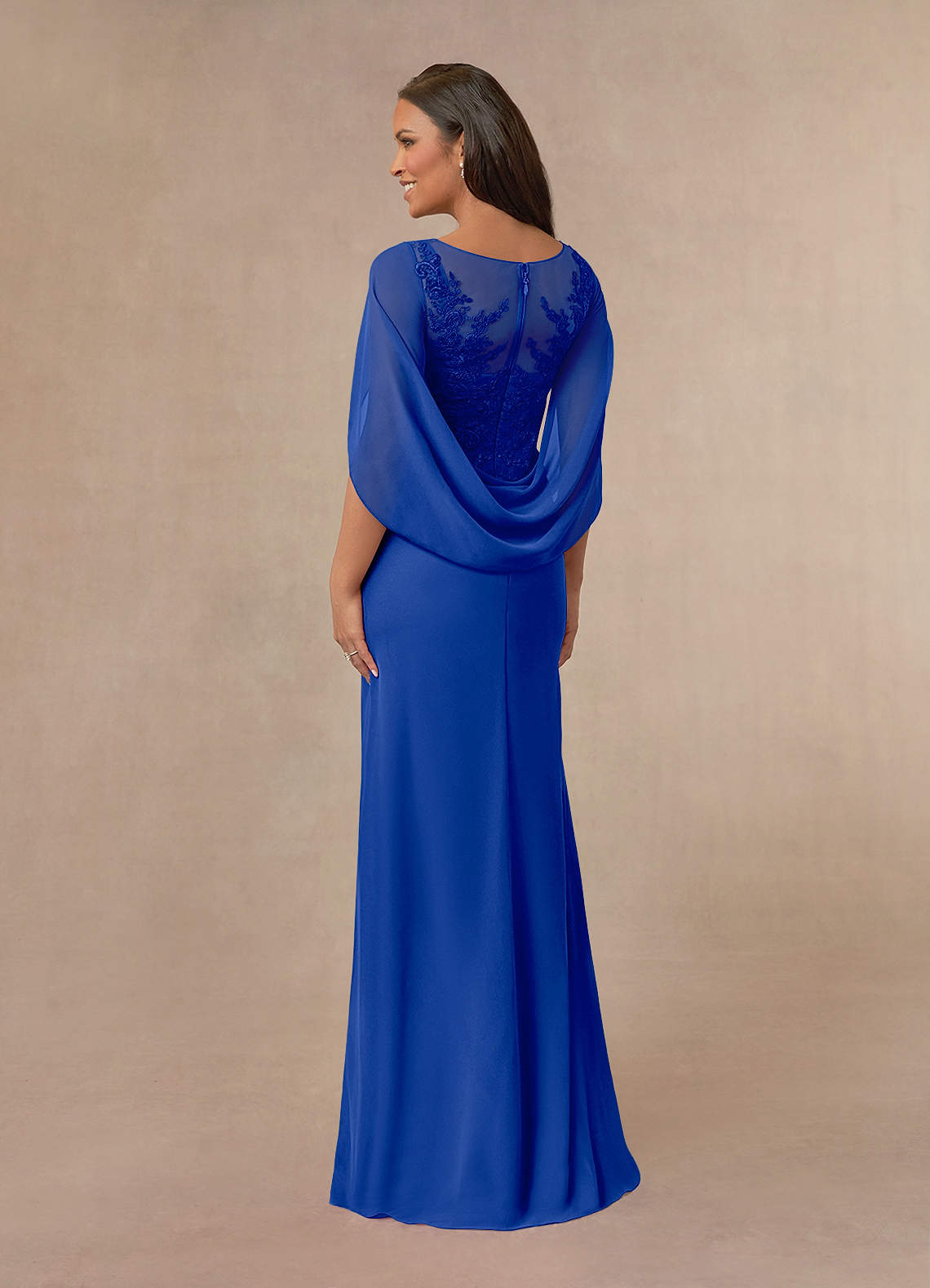 Azazie Hera Royal Blue A-Line Lace Capelet Chiffon Dress Azazie Hera Royal Blue A-Line Lace Capelet Chiffon Dress