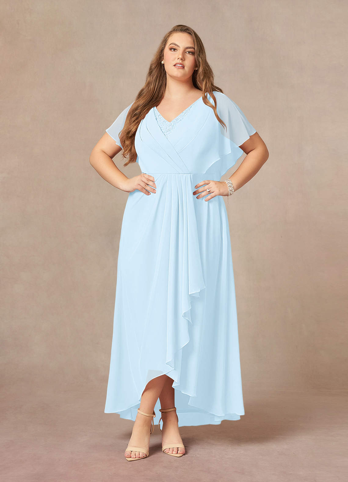 Azazie Eliza Mother of the Bride Dresses Sky Blue A-Line V-Neck Pleated Chiffon Dress image1