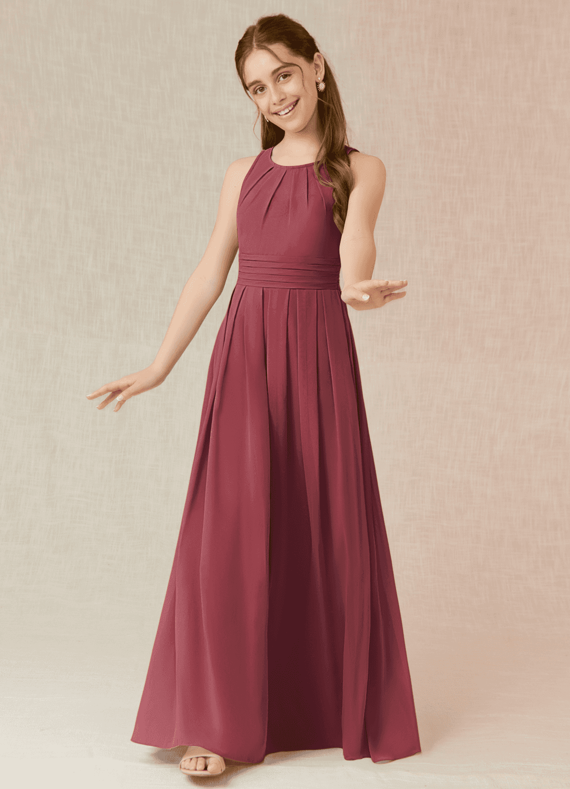 Azazie Bibiane Junior A-Linie Plissee Chiffon Kleid Merlot image3