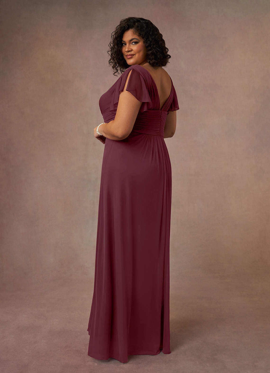 Azazie Reneya Mother of the Bride Dresses Cabernet A-Line Pleated Mesh Dress image8