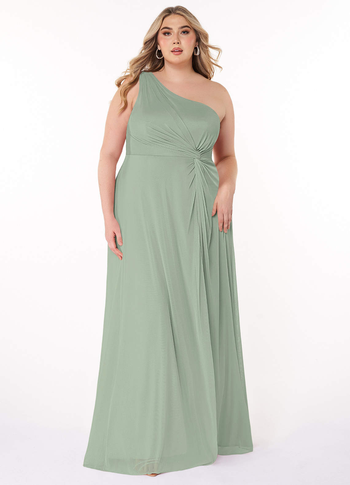 Azazie Brooke Bridesmaid Dresses Dusty Sage A-Line One Shoulder Mesh Dress image1