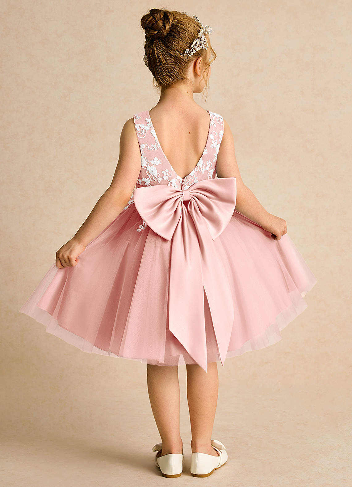 Azazie Butterfly Robe Demoiselle D'honneur Fillette Robe Trapèze en Dentelle Rosette image1