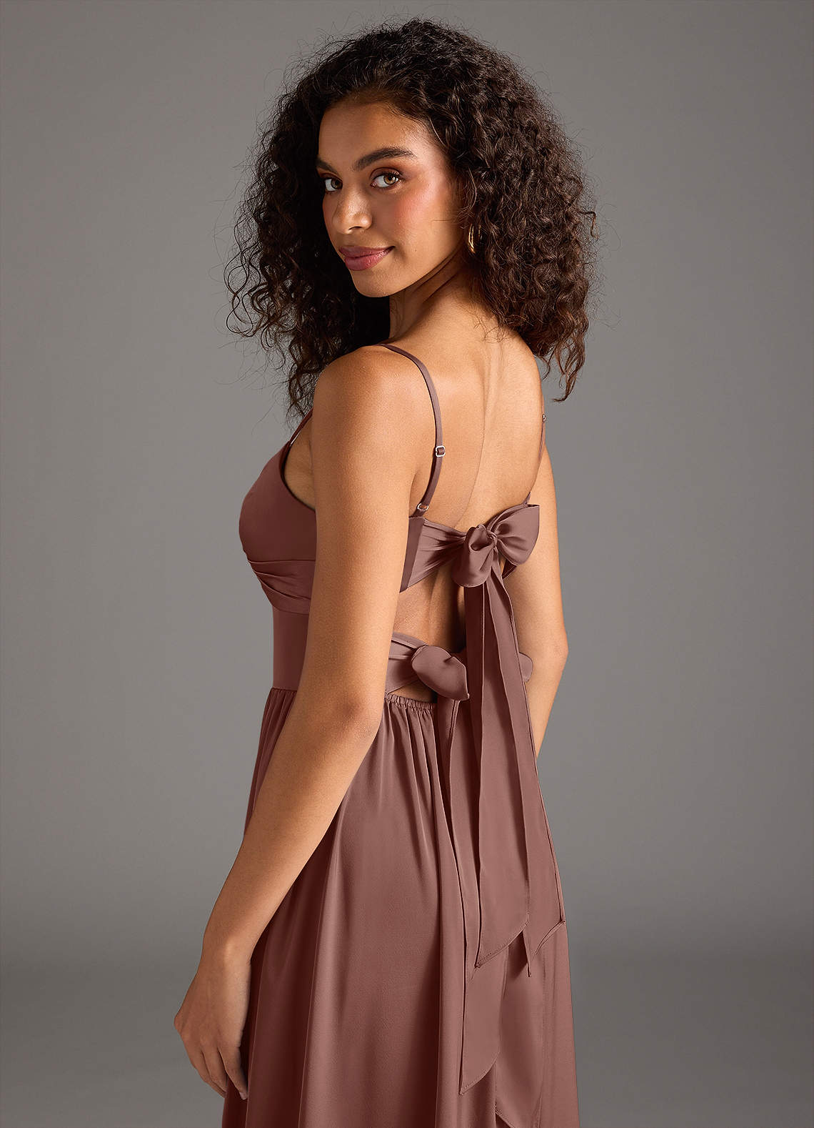 Azazie Zeya Vestidos de madrinha de casamento Vestir Café Expresso de Cetim elástico de Linha A com Plissado image4