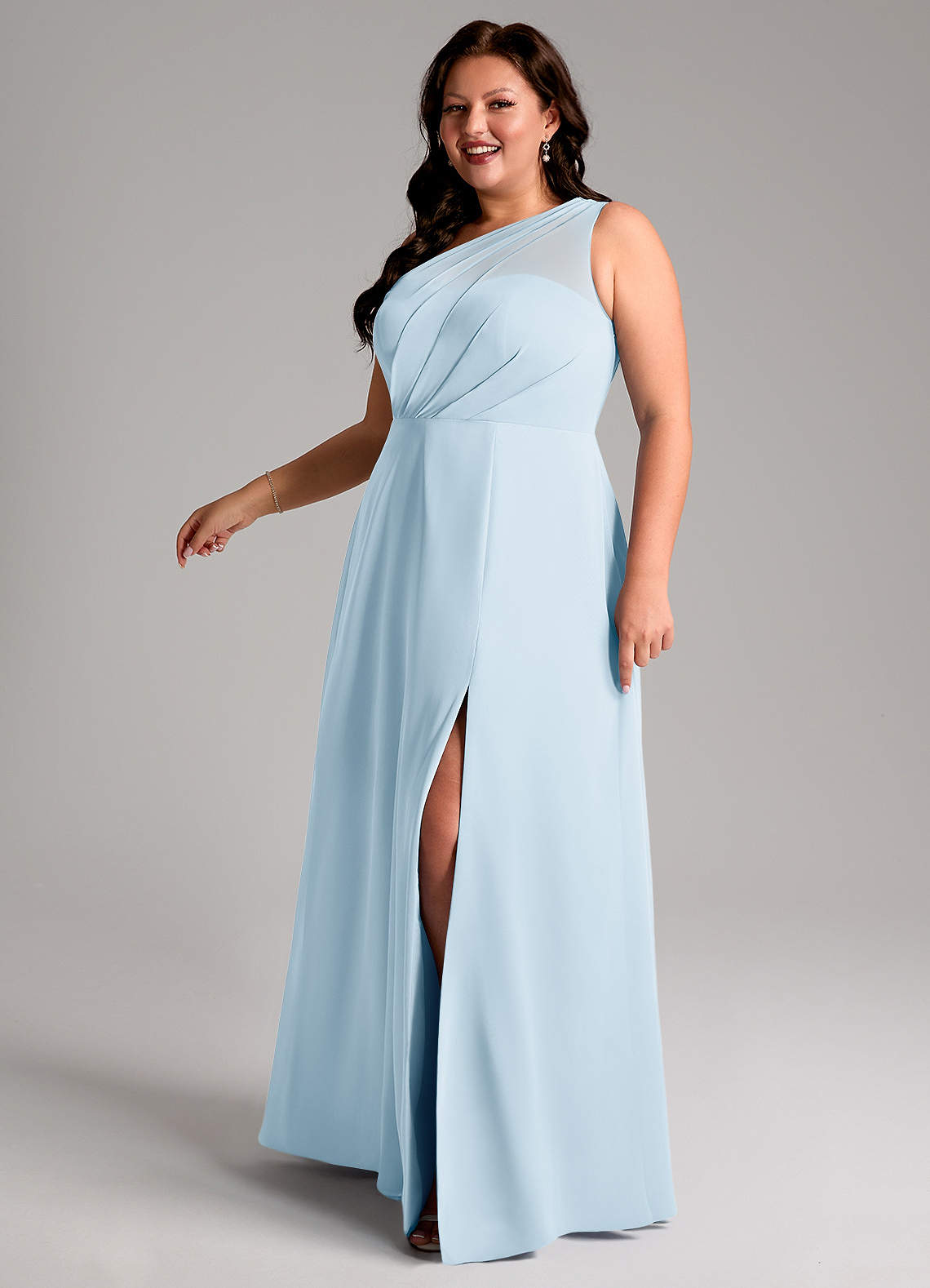 Azazie Phaedra Vestidos de madrinha de casamento Vestido Céu Azul de Chiffon de Linha A com Um ombro image13
