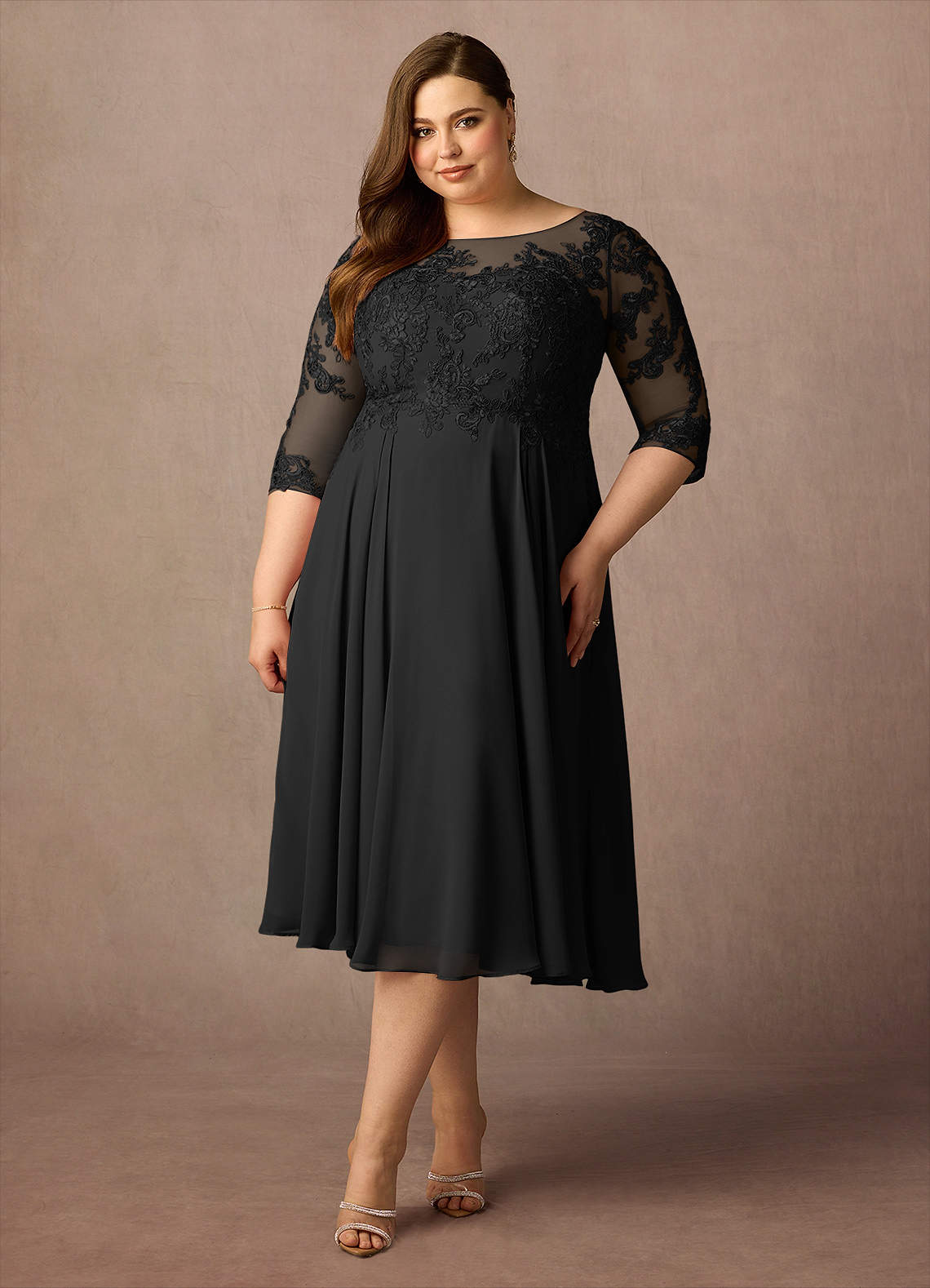 Azazie Marge Mother of the Bride Dresses Black A-Line Scoop Lace Chiffon Dress image5