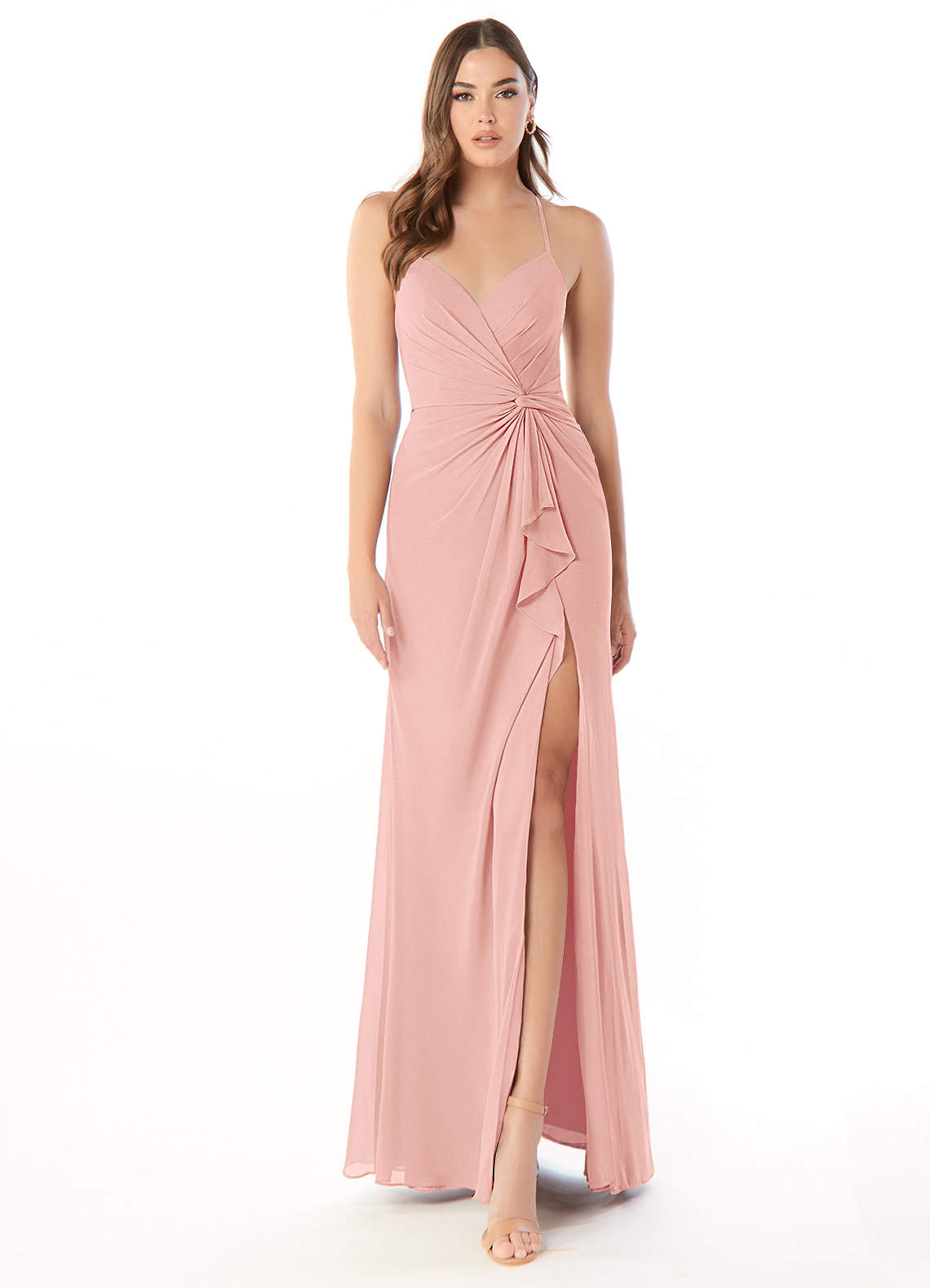 Azazie Aribella Brautjungfernkleider Etui Gestreift Chiffon Kleid Rosettenrosa image1