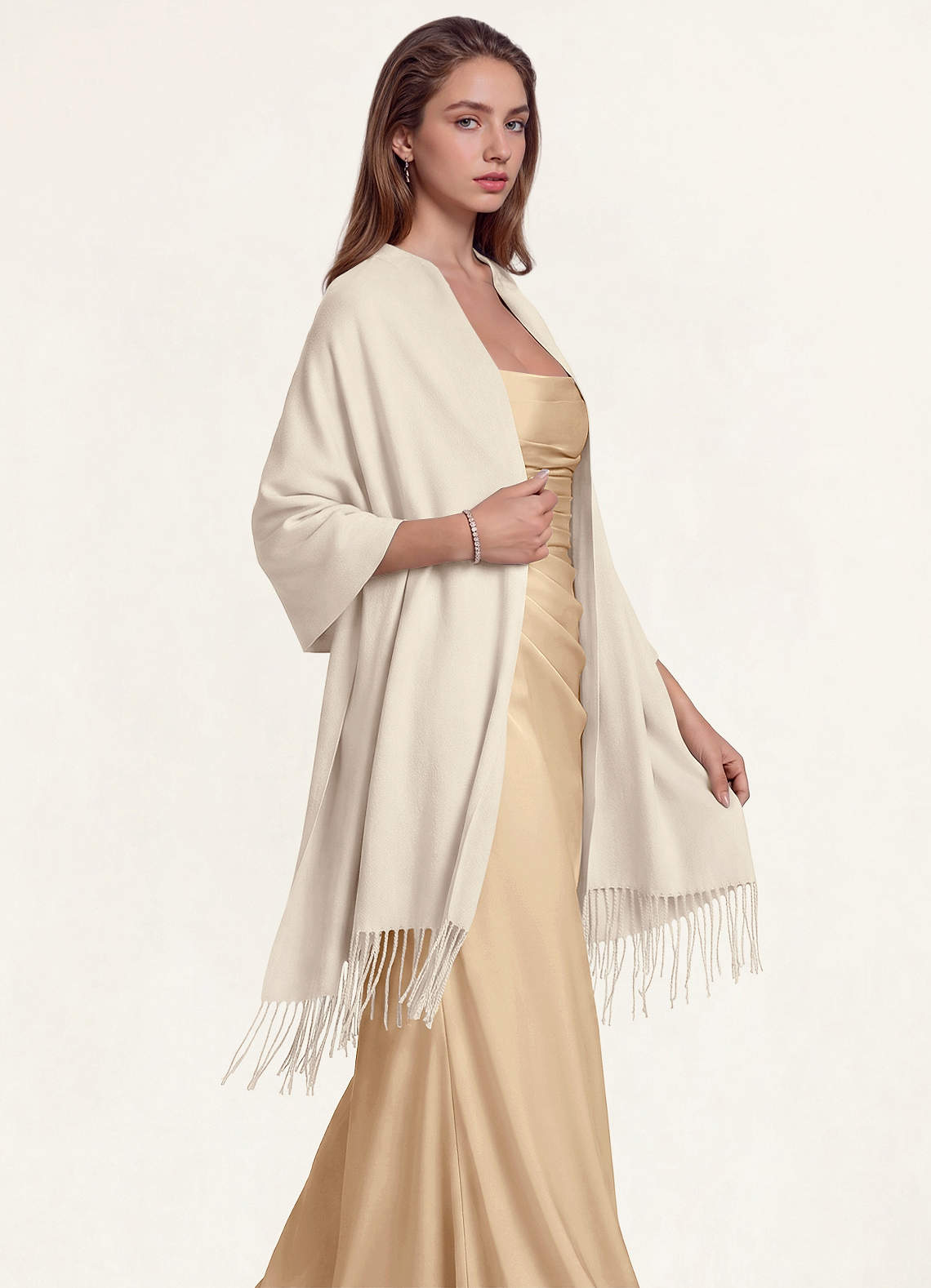 front Wool-Blend Fringe Hem Scarf & Shawl