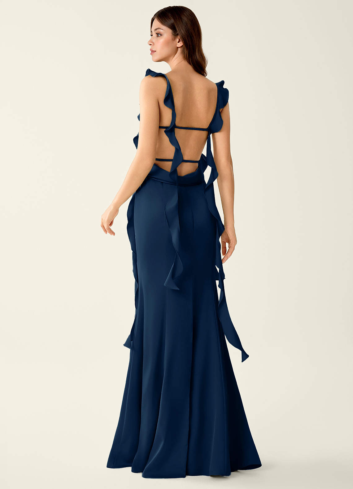 Alessia Belle Navy Satin Lace Up Back Prom Dress | Azazie
