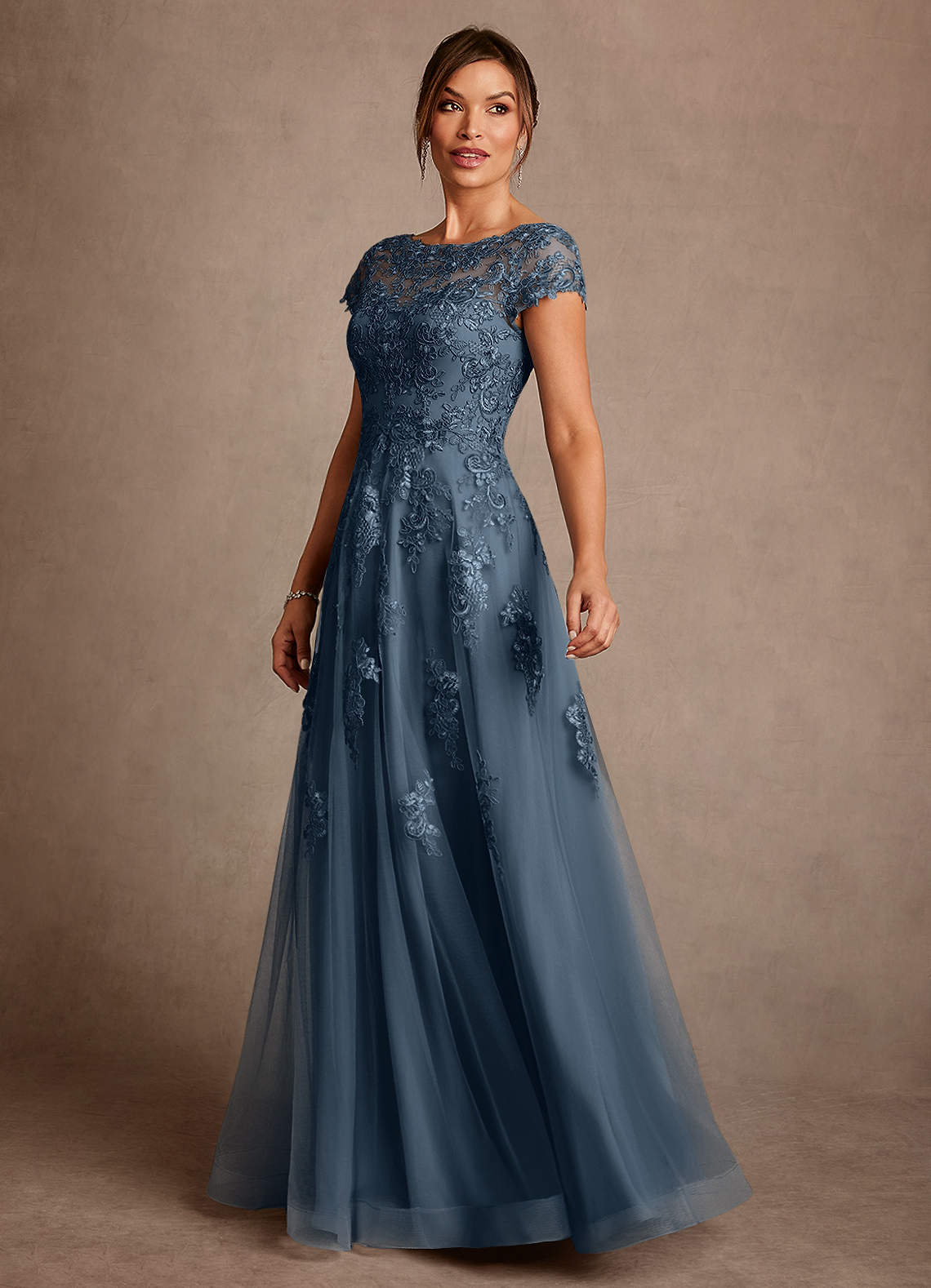 Azazie Jalinda Mother of the Bride Dresses Neptune A-Line Lace Chiffon Dress image3