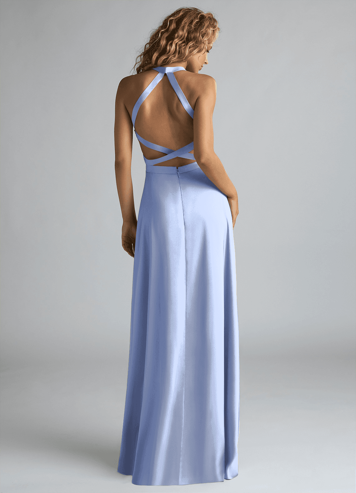 Azazie A-Line Halter Neck Floor-Length Stretch Satin Bridesmaid Dresses - ice