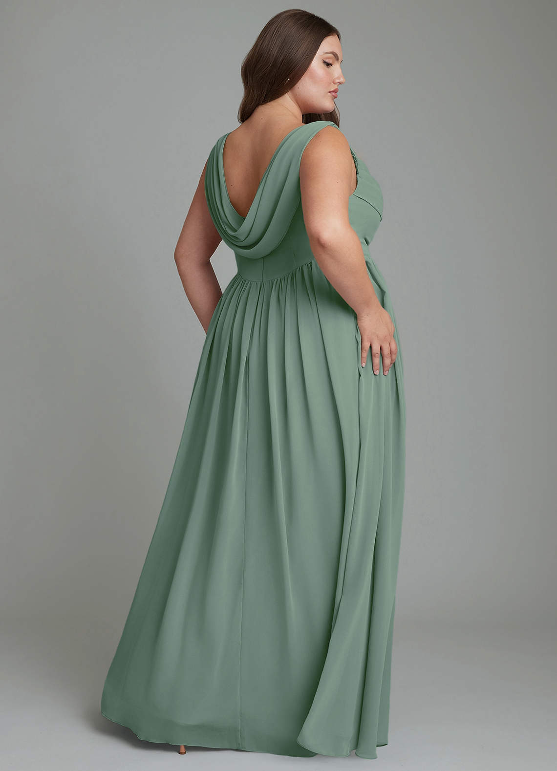 Azazie Novi Bridesmaid Dresses Eucalyptus A-Line Pleated Chiffon Dress image7