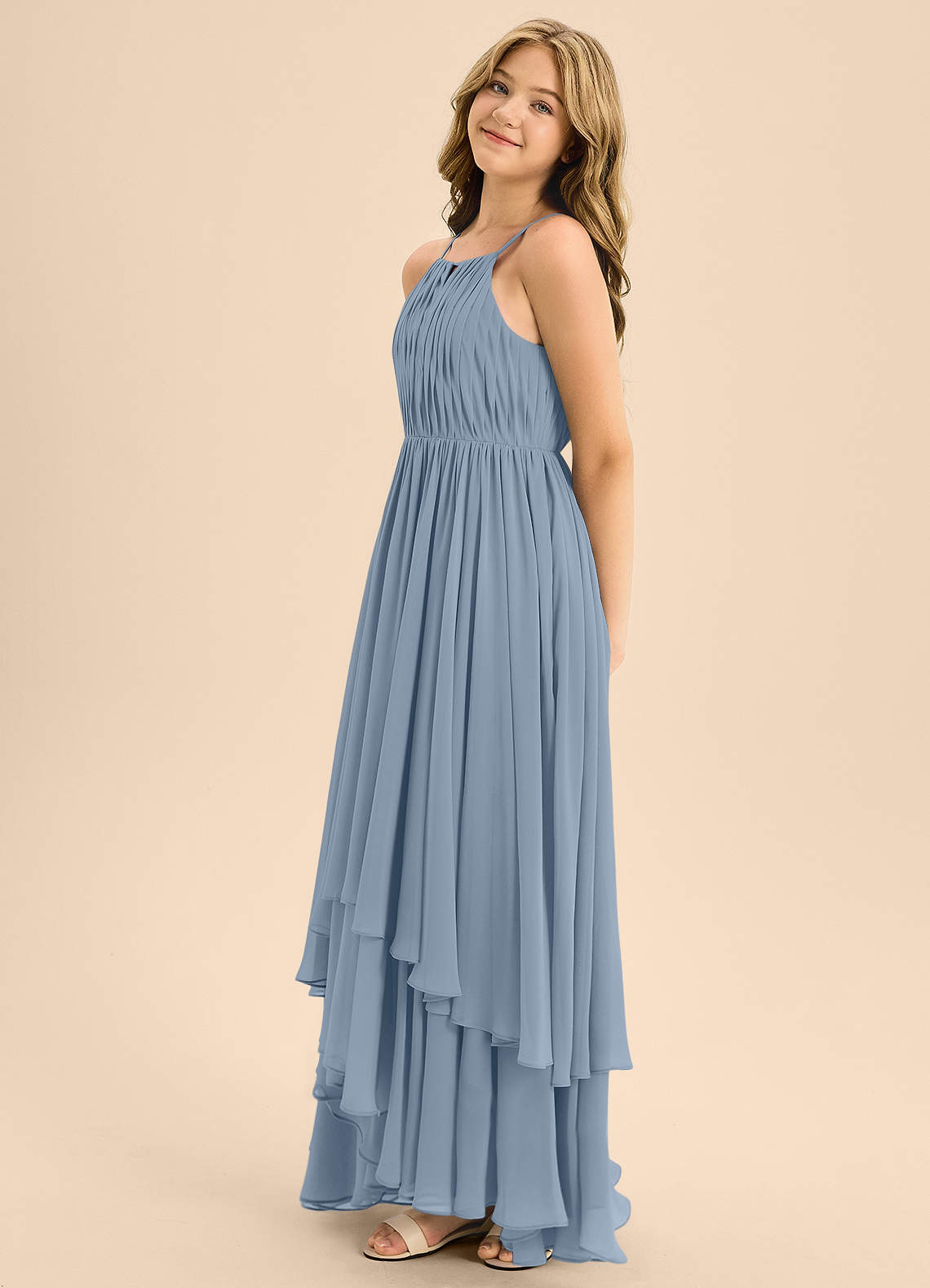 Azazie Elliora Junior Dusty Blue A-Line Pleated Chiffon Dress image5