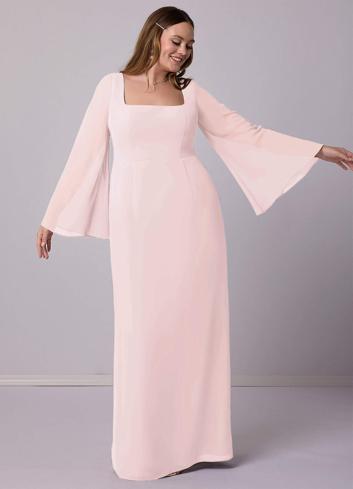 Barbie ♥ Azazie Bridesmaid Dresses Sheath Bow Chiffon Floor-Length Dress image5