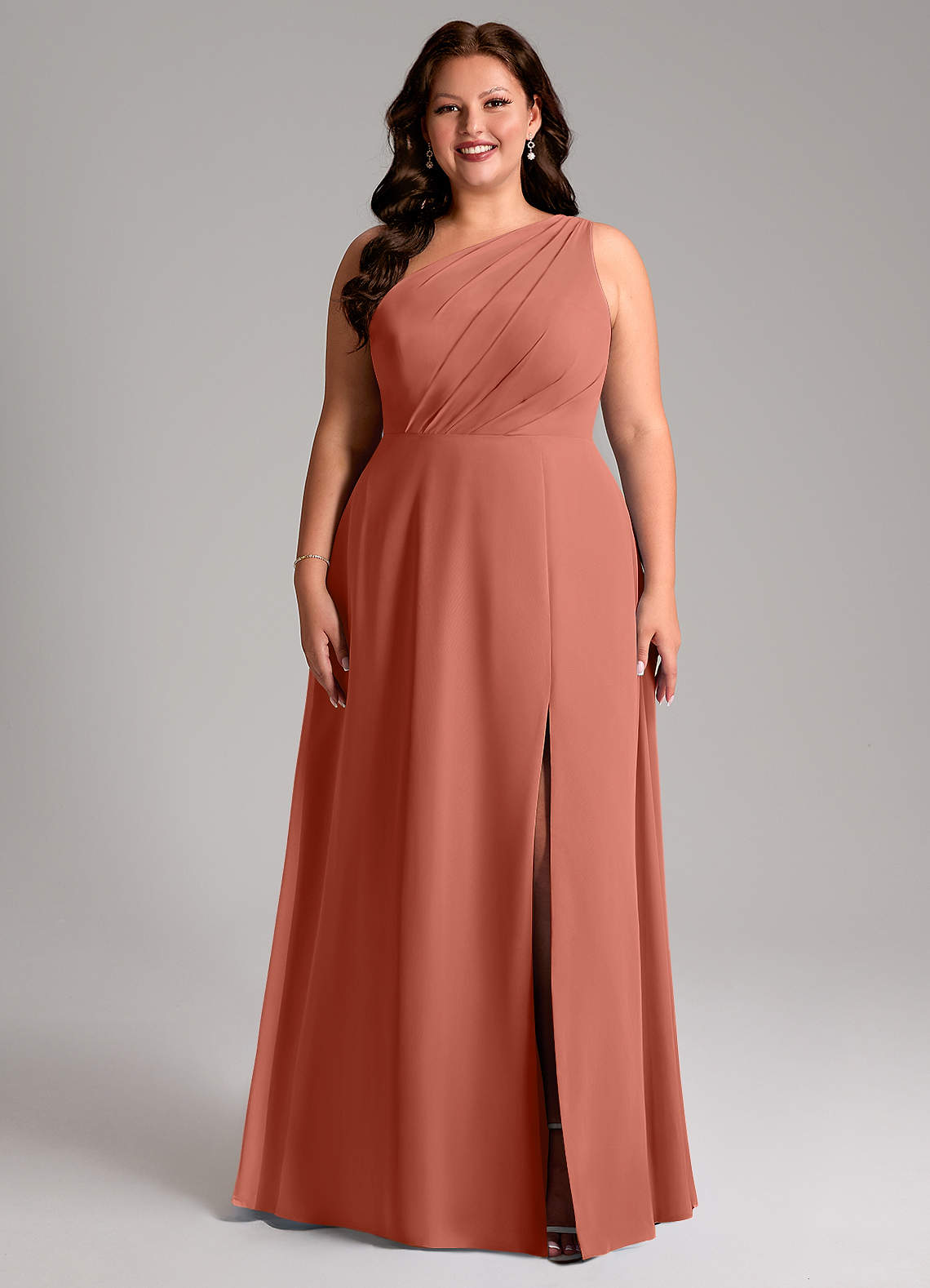 Azazie Phaedra Bridesmaid Dresses Clay A-Line One Shoulder Chiffon Dress image1