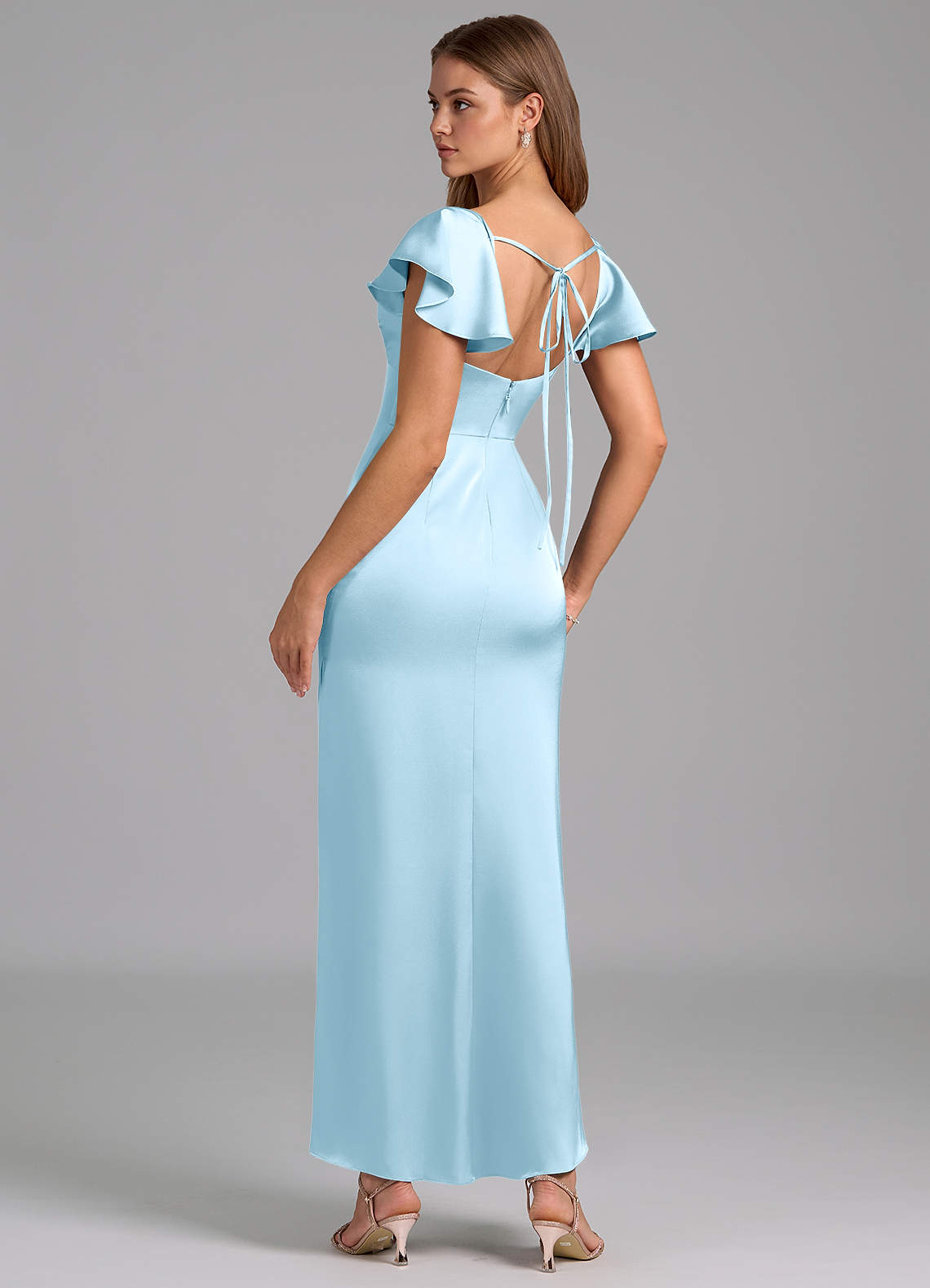 Azazie Demia Vestidos de madrinha de casamento Vestido Céu Azul de Cetim elástico de Bainha com Decote em coração image1