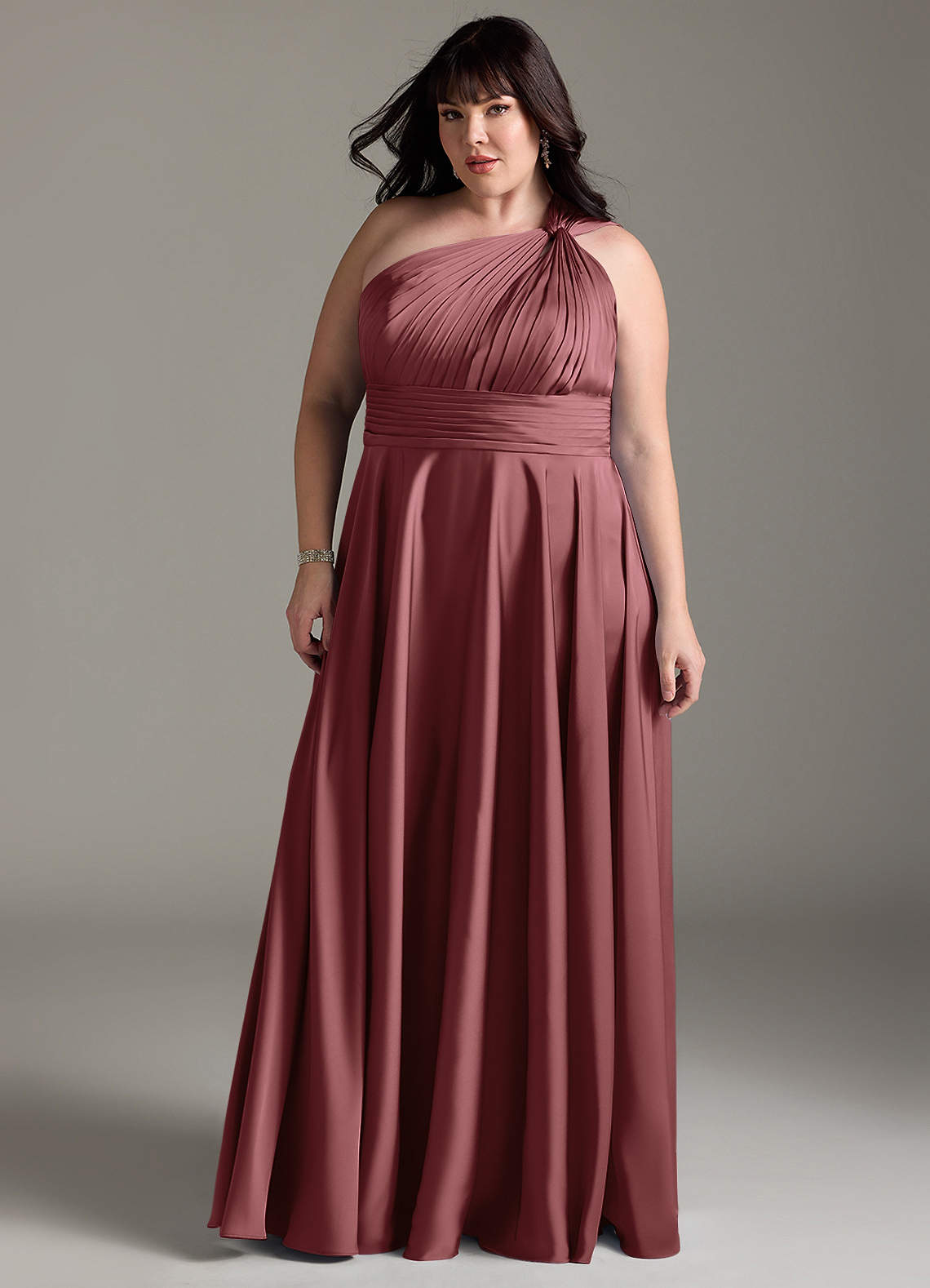 Azazie Charlize Bridesmaid Dresses Amethyst A-Line One Shoulder Stretch Satin Dress image12