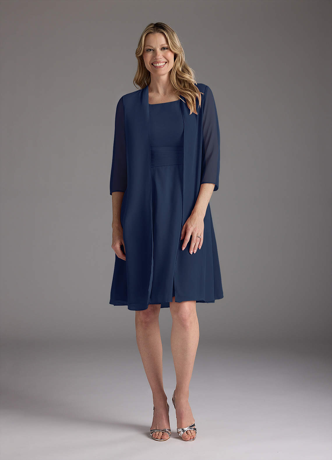 Azazie Shirley Mother of the Bride Dresses Dark Navy A-Line Scoop Pleated Chiffon Dress image2