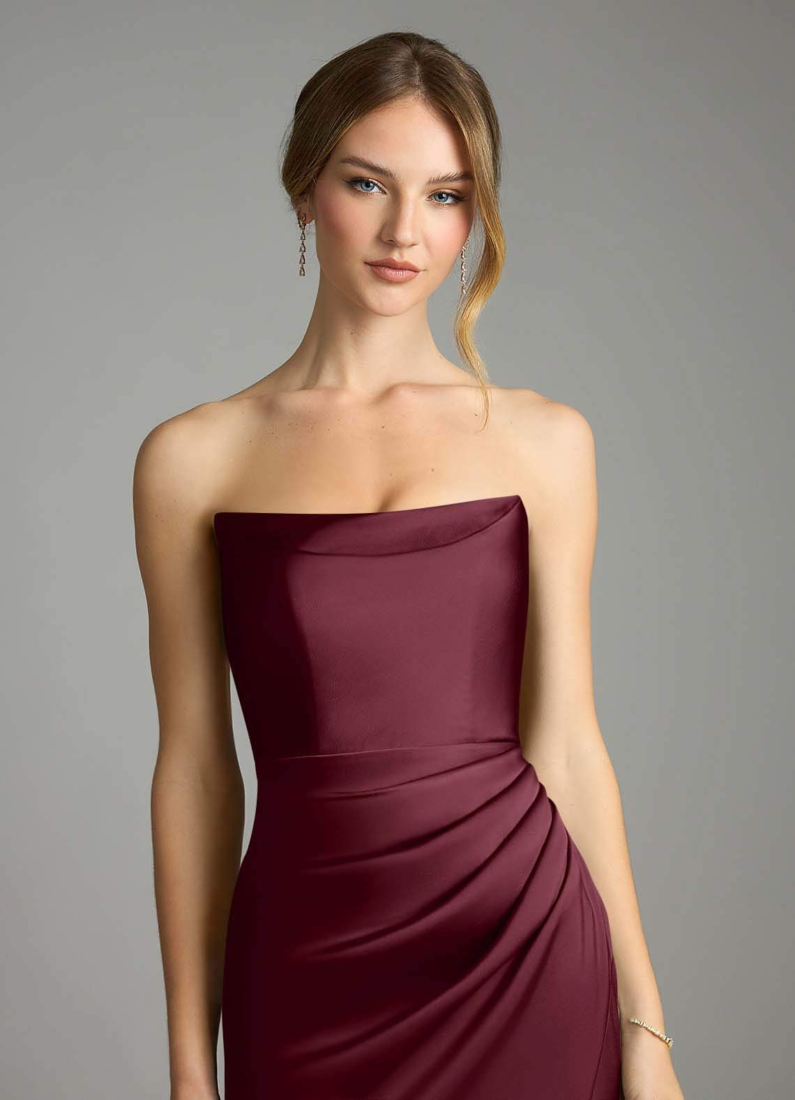 azazie cabernet bridesmaid dress BABARONI Halter Keyhole Neck Chiffon Dress with Pockets-Cabernet Plus Size, Cabernet / US18