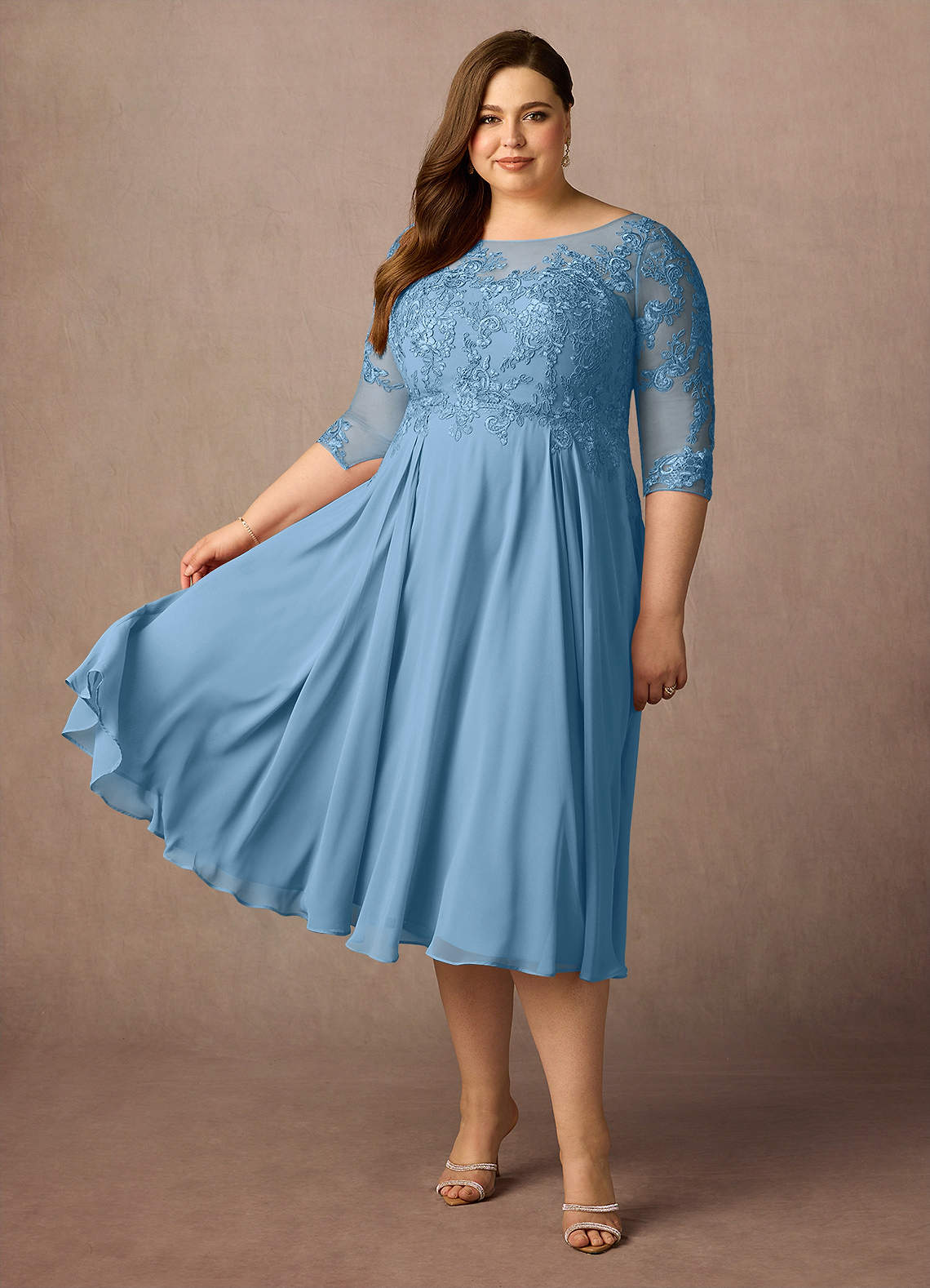 Azazie Marge Kleider für die Brautmutter A-Linie Schaufel Spitze Chiffon Kleid Stahlblau image6