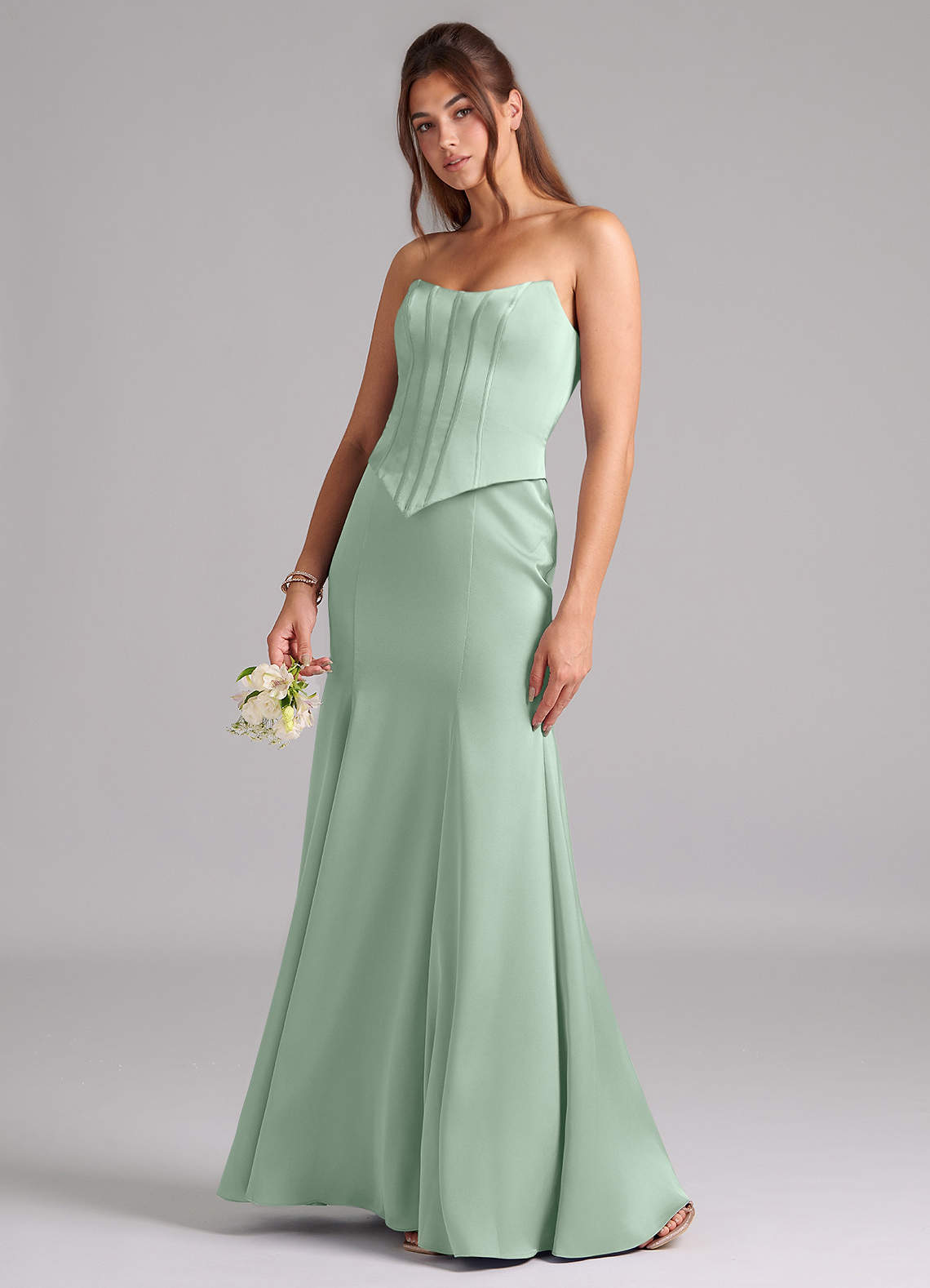 Azazie Ximena Bridesmaid Dresses Agave Mermaid Corset Stretch Satin Convertible Dress image1