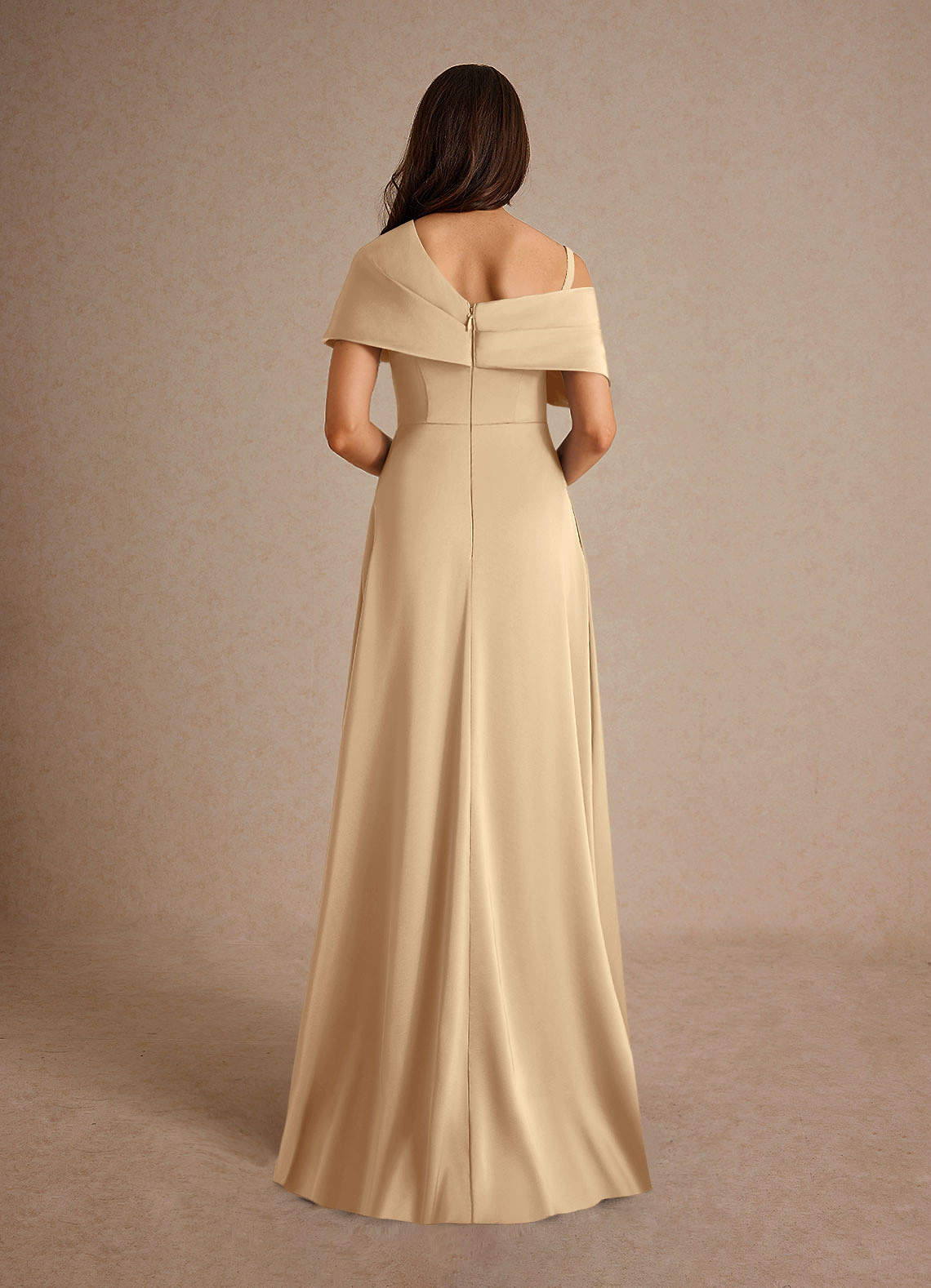 Azazie Milton Mère de la mariée Robes Robe Trapèze en Satin extensible Plissée Champagne image3