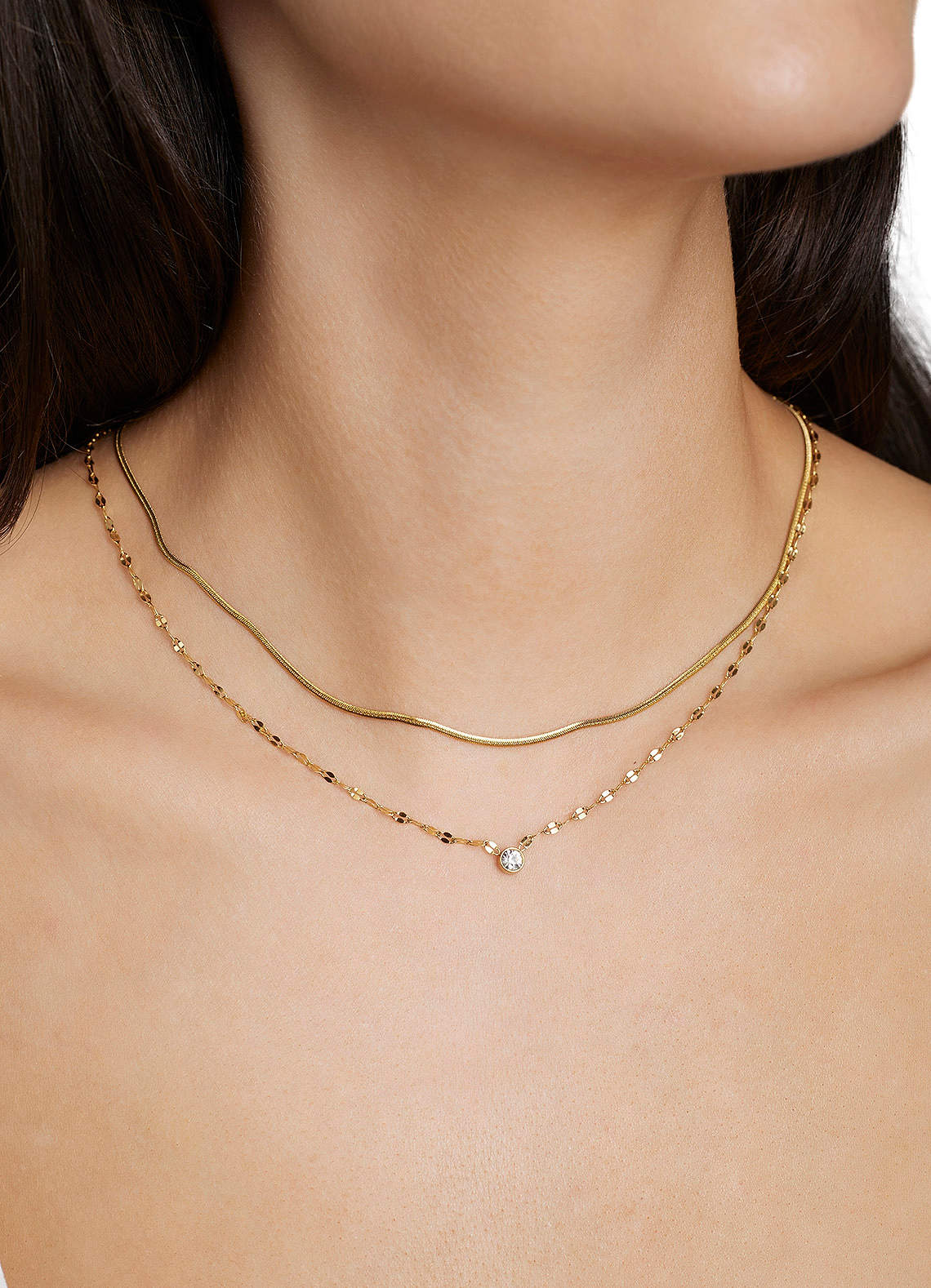 front Bezel Solitaire Layered Necklace