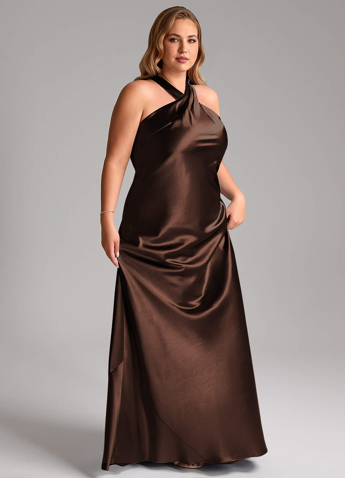 Azazie Doretta Brudtärnklänningar Klä av Sjöjungfru i Metallisk satin Rosett Ganache image10