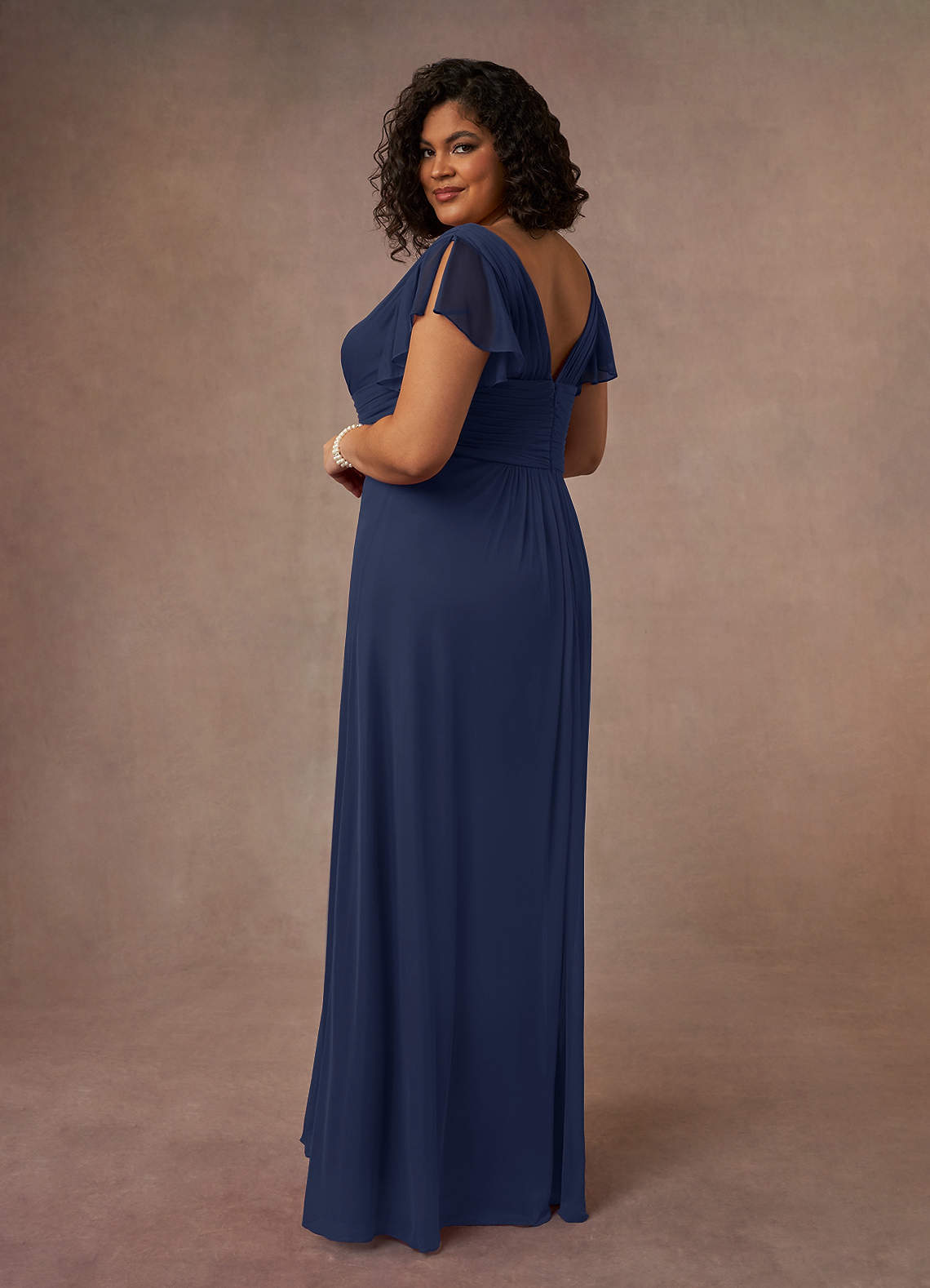 Azazie Reneya Mother of the Bride Dresses Dark Navy A-Line Pleated Mesh Dress image8