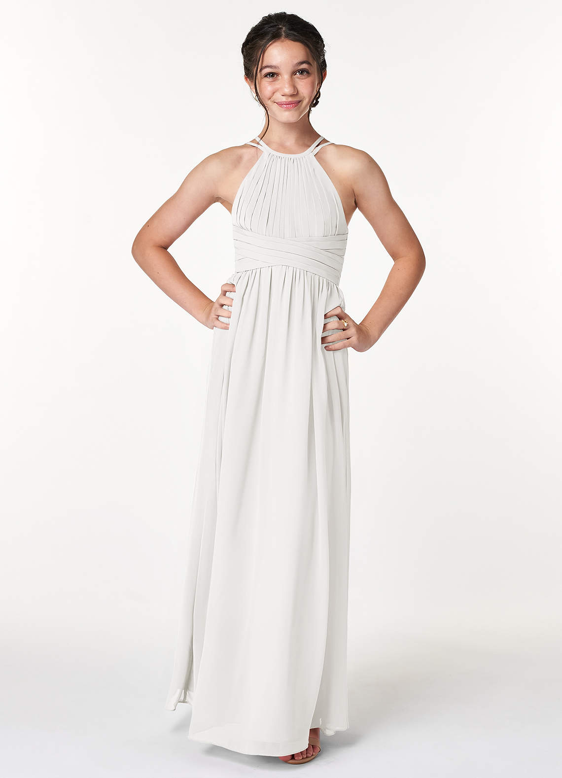 Azazie Melinda A-Line Pleated Chiffon Floor-Length Junior Bridesmaid Dress image1