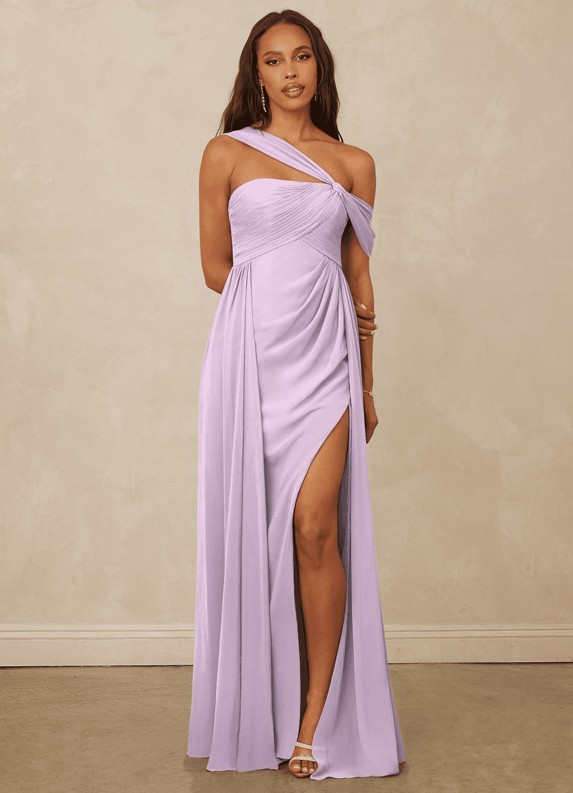 Christian Siriano Bridal for Azazie 1014 Bridesmaid Dresses Frosted Lilac A-Line Off the Shoulder Chiffon Dress image1