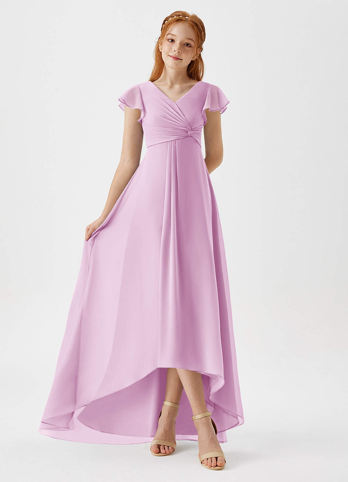 Azazie Breanne Junior Vestido de Rosa Caramelo de Gasa de Corte En A image1