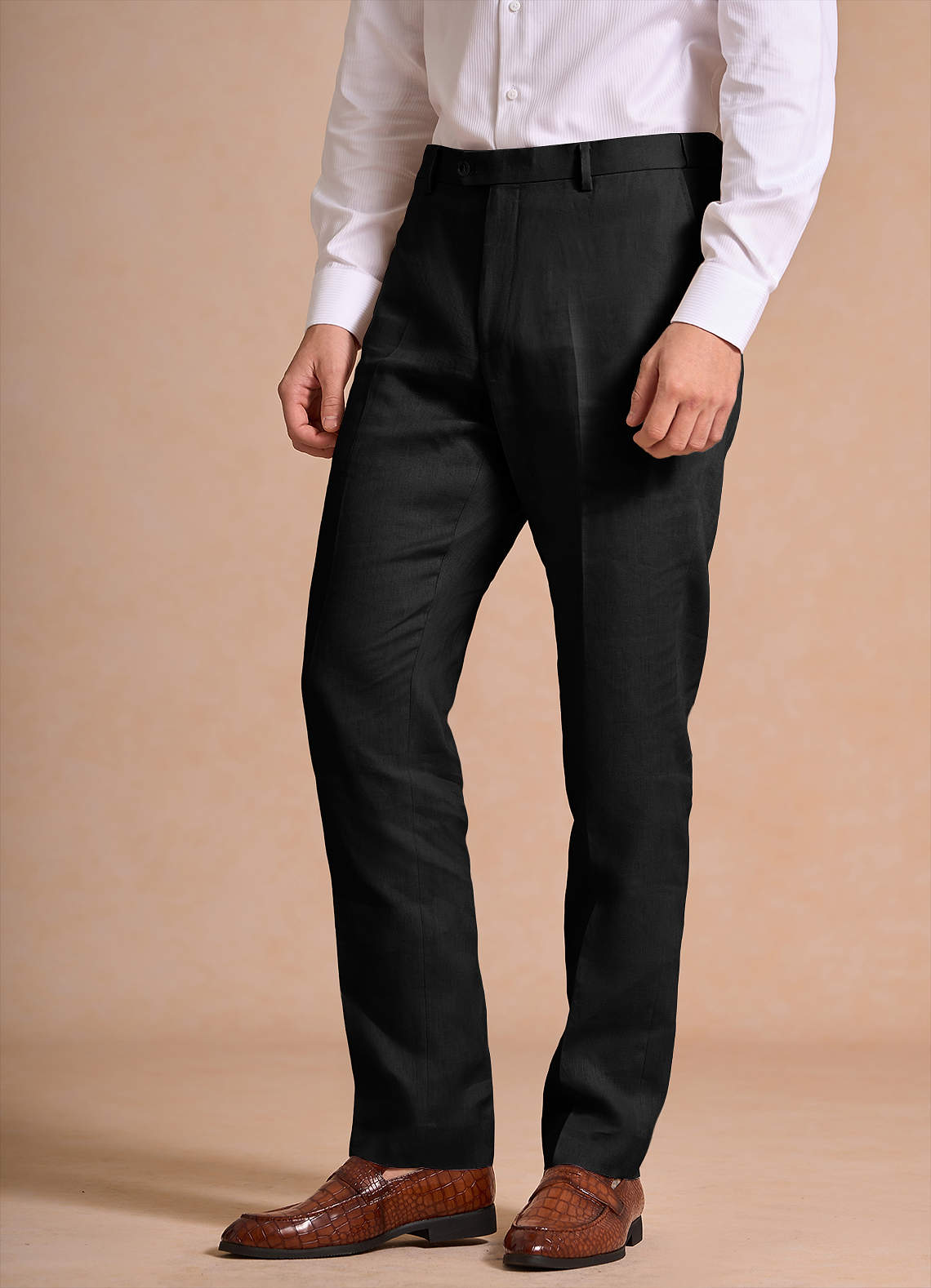 front Harrison Black 100% Linen Dress Pants