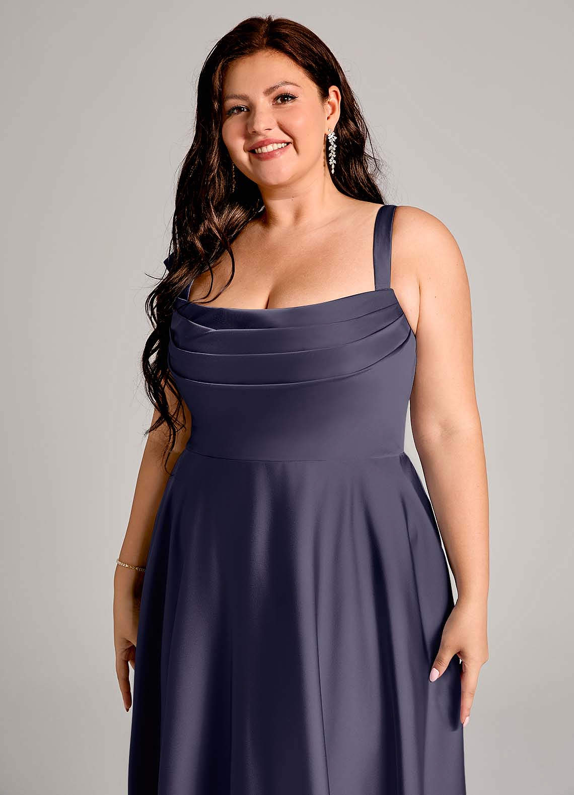 Azazie Shaude Bridesmaid Dresses Stormy A-Line Pleated Stretch Satin Dress image8