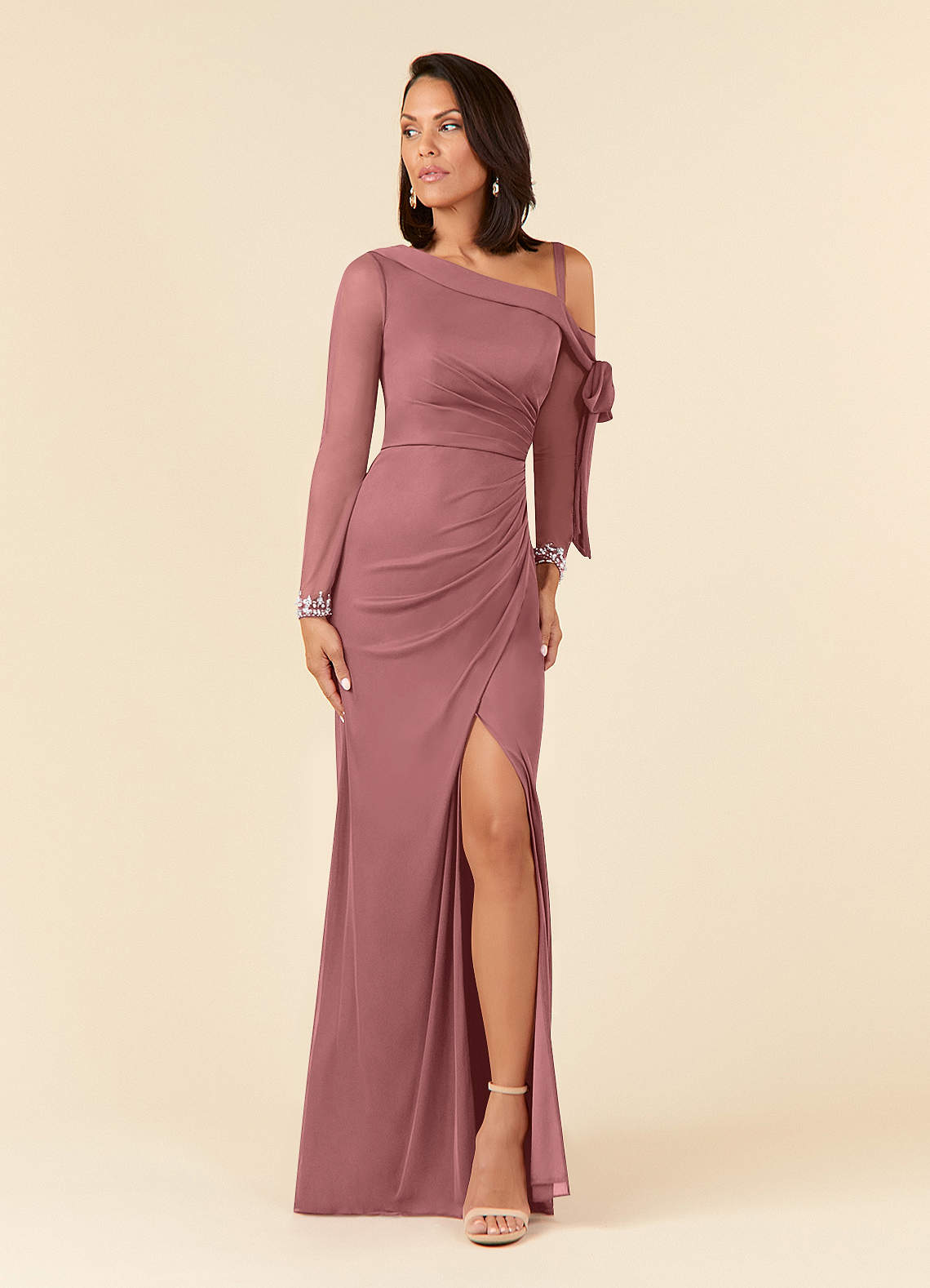 Azazie Marna Kleider für die Brautmutter Etui One-Shoulder Gittergewebe Kleid Wüstenrose image1