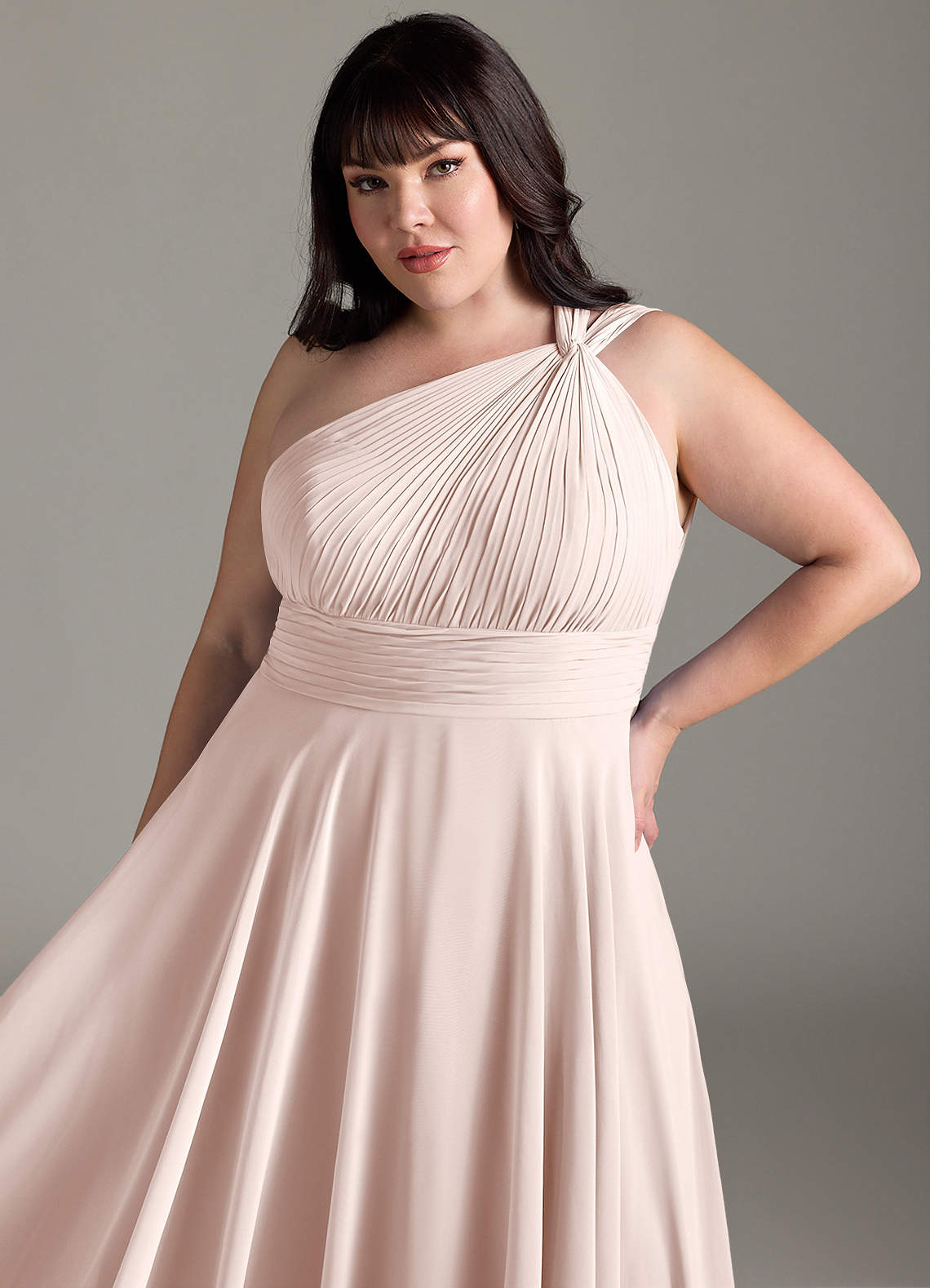 Azazie Charlize Bridesmaid Dresses Rose Petal A-Line One Shoulder Chiffon Dress image11