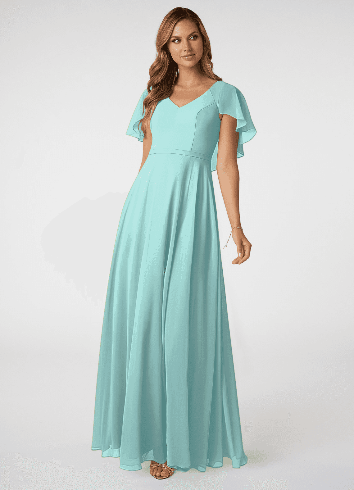 Azazie Jamie Bridesmaid Dresses Aqua A-Line Chiffon Dress image1