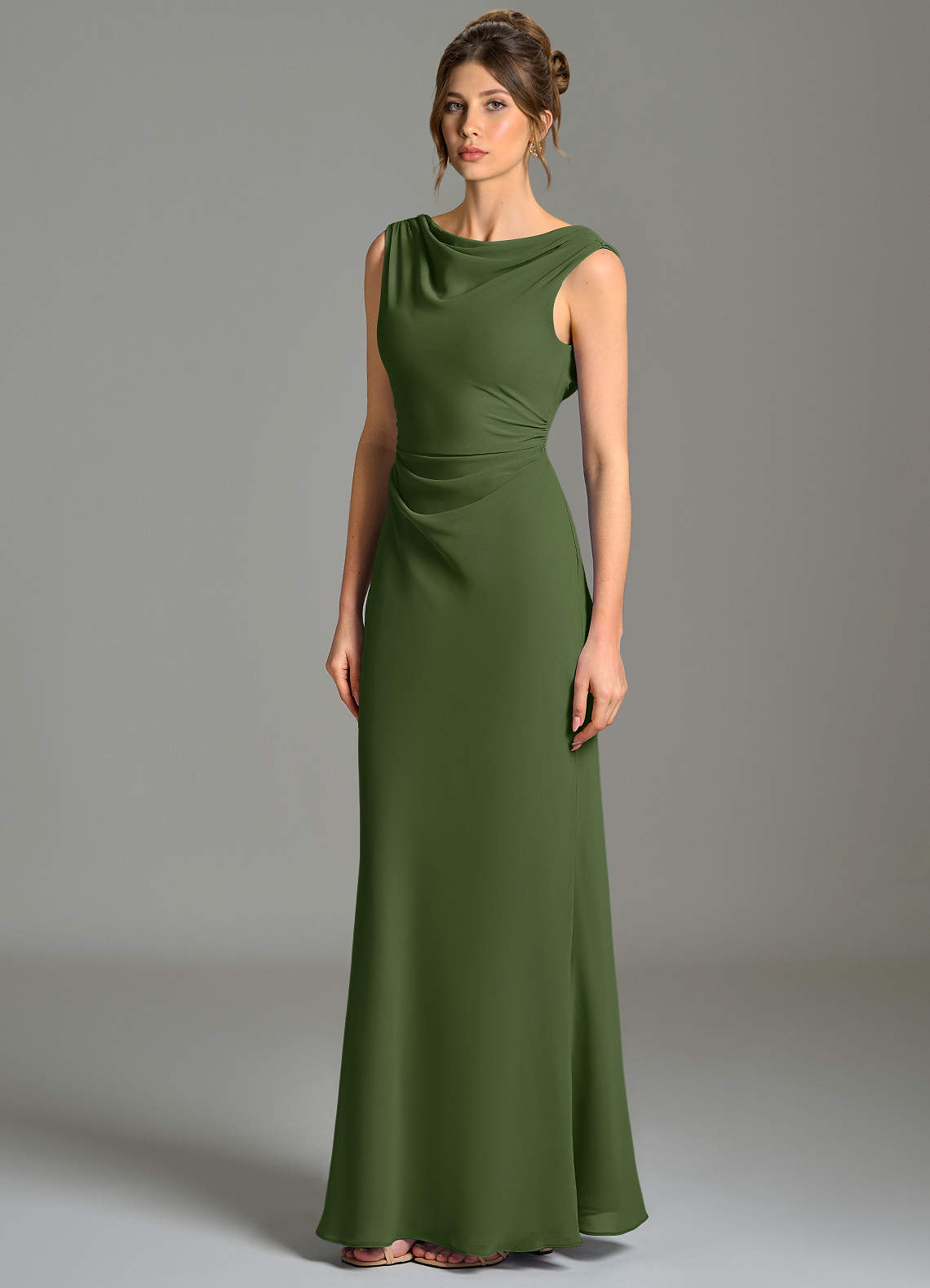 Azazie Kieryn Bridesmaid Dresses Olive Mermaid Pleated Chiffon Dress image2