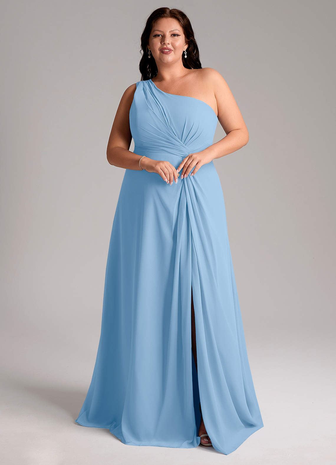 Azazie Brooke Bridesmaid Dresses Powder Blue A-Line One Shoulder Chiffon Dress image9