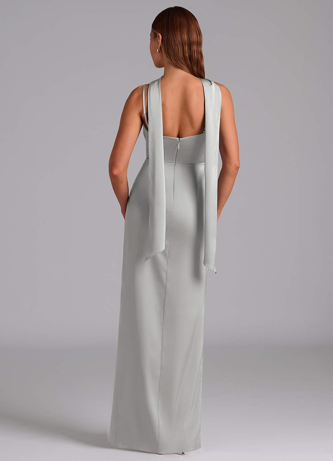 Azazie Calandra Brudepigekjoler En streg Plisseret Stræk satin Gulv-længde Kjole image3