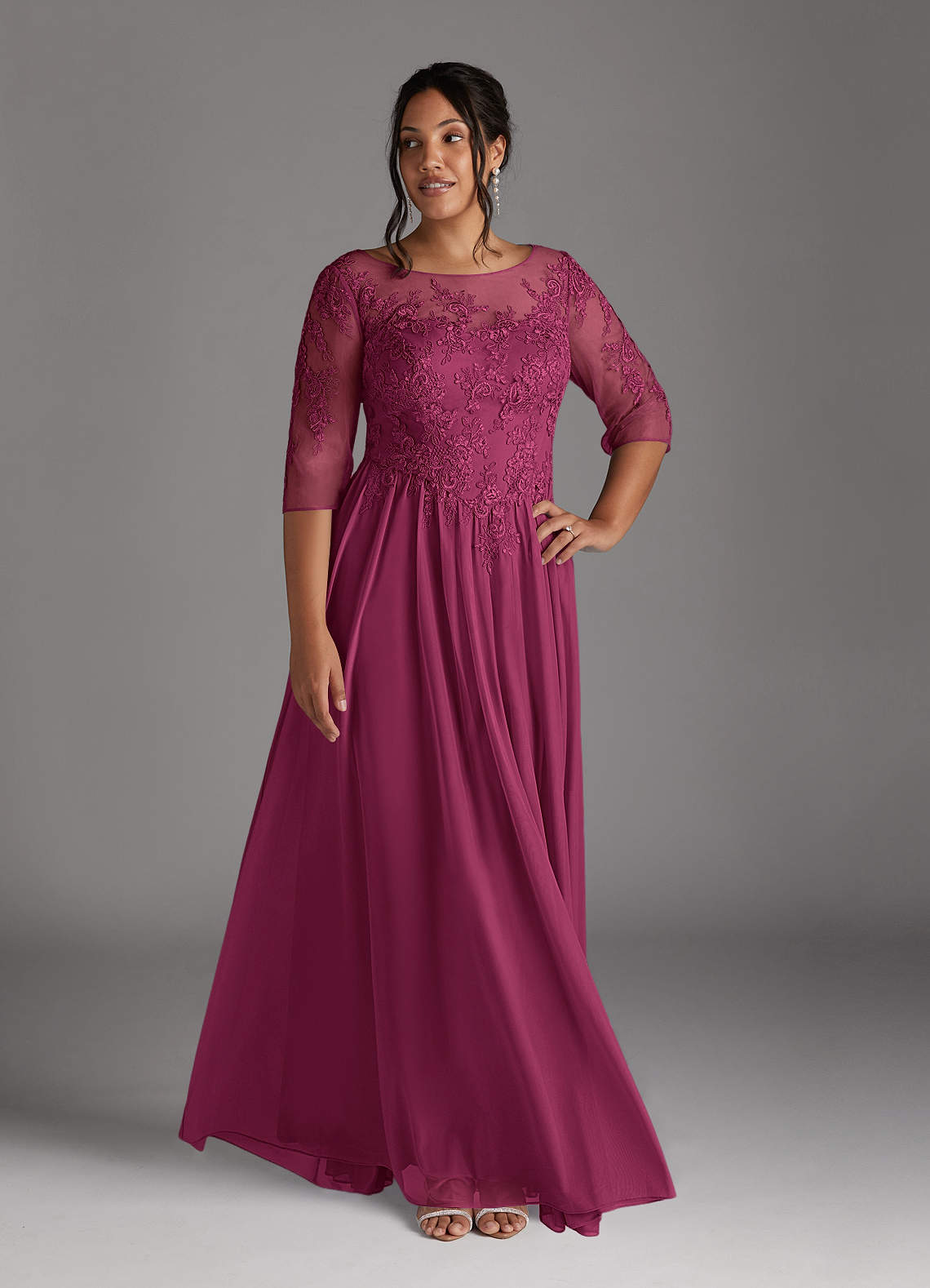 Azazie Harriet Mother of the Bride Dresses Mulberry A-Line Scoop lace Mesh Dress image1