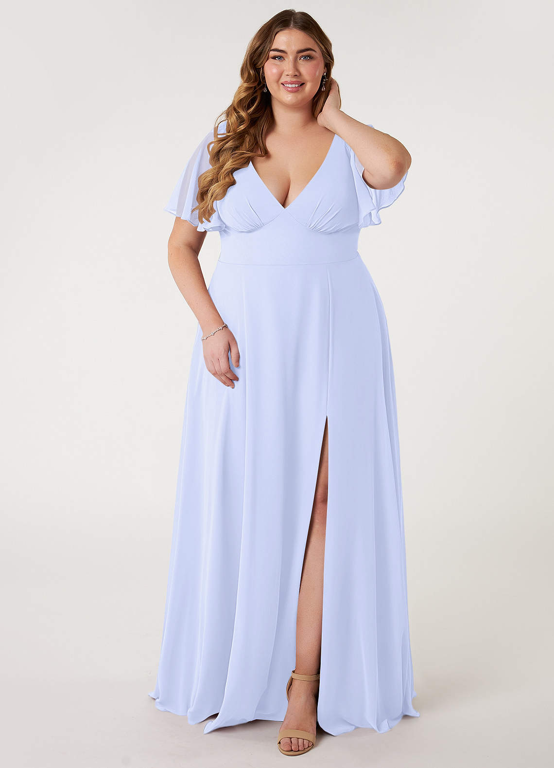 Azazie Kimber Bridesmaid Dresses Lavender A-Line Flounce Sleeve Chiffon Dress image1