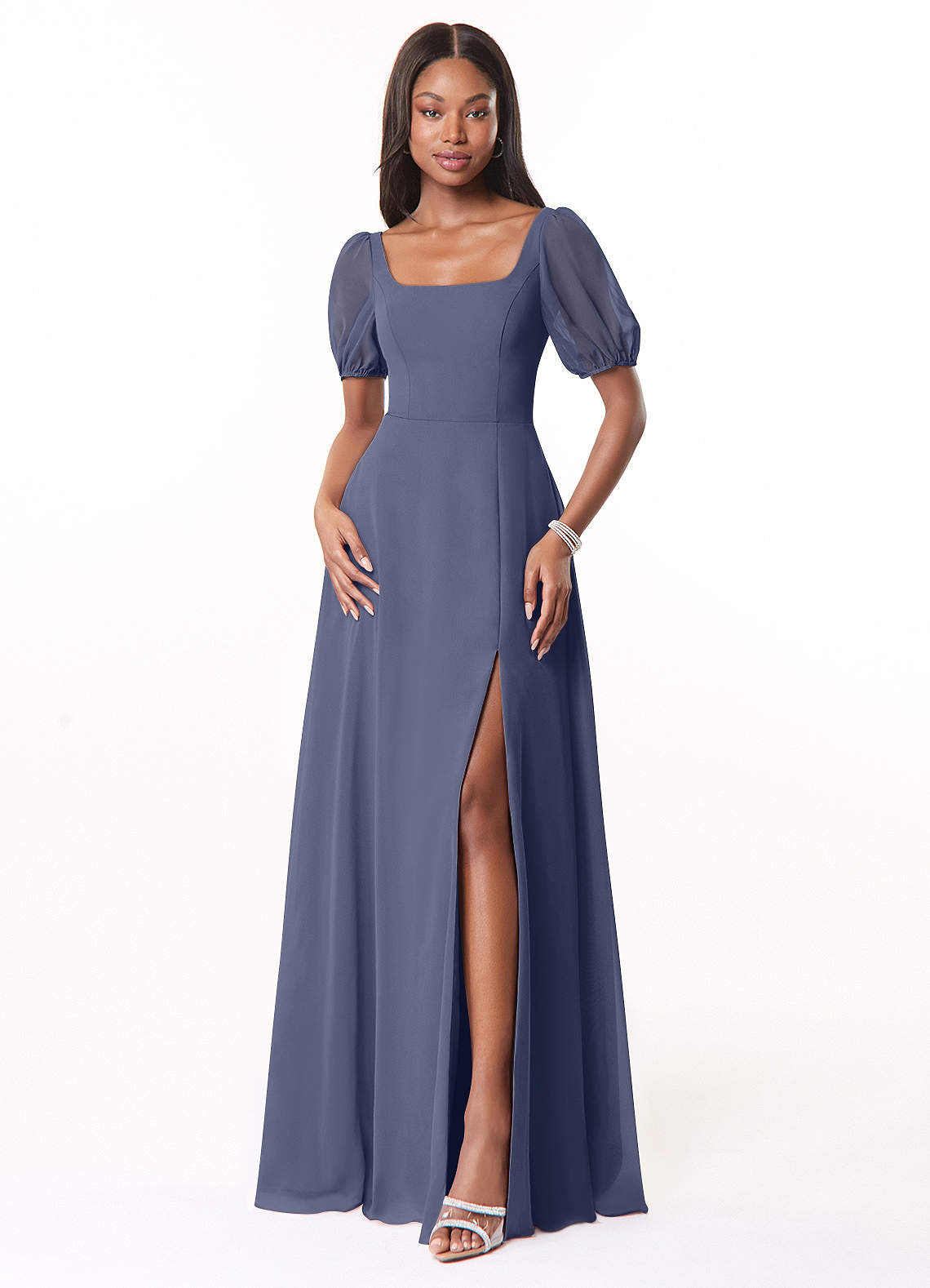 Azazie Alani Bridesmaid Dresses Stormy A-Line Square Neckline Chiffon Dress image1