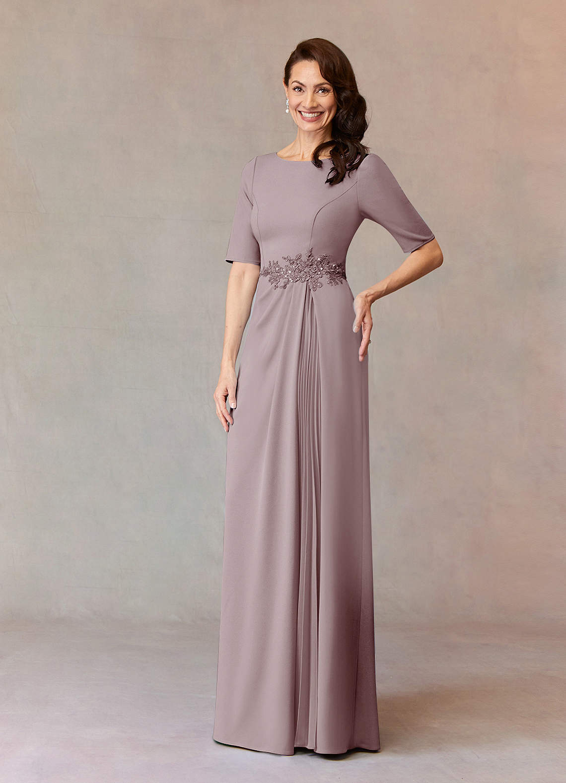 Azazie Joelle Mother of the Bride Dresses Vintage Mauve A-Line Sequins Stretch Crepe Dress image1