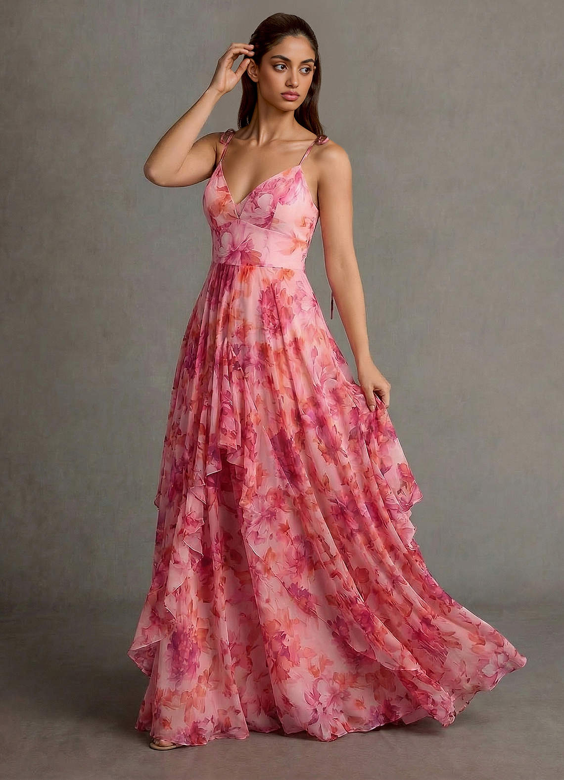 peach pink maxi dress Women's Peach Chiffon Halter Neck Maxi Dress
