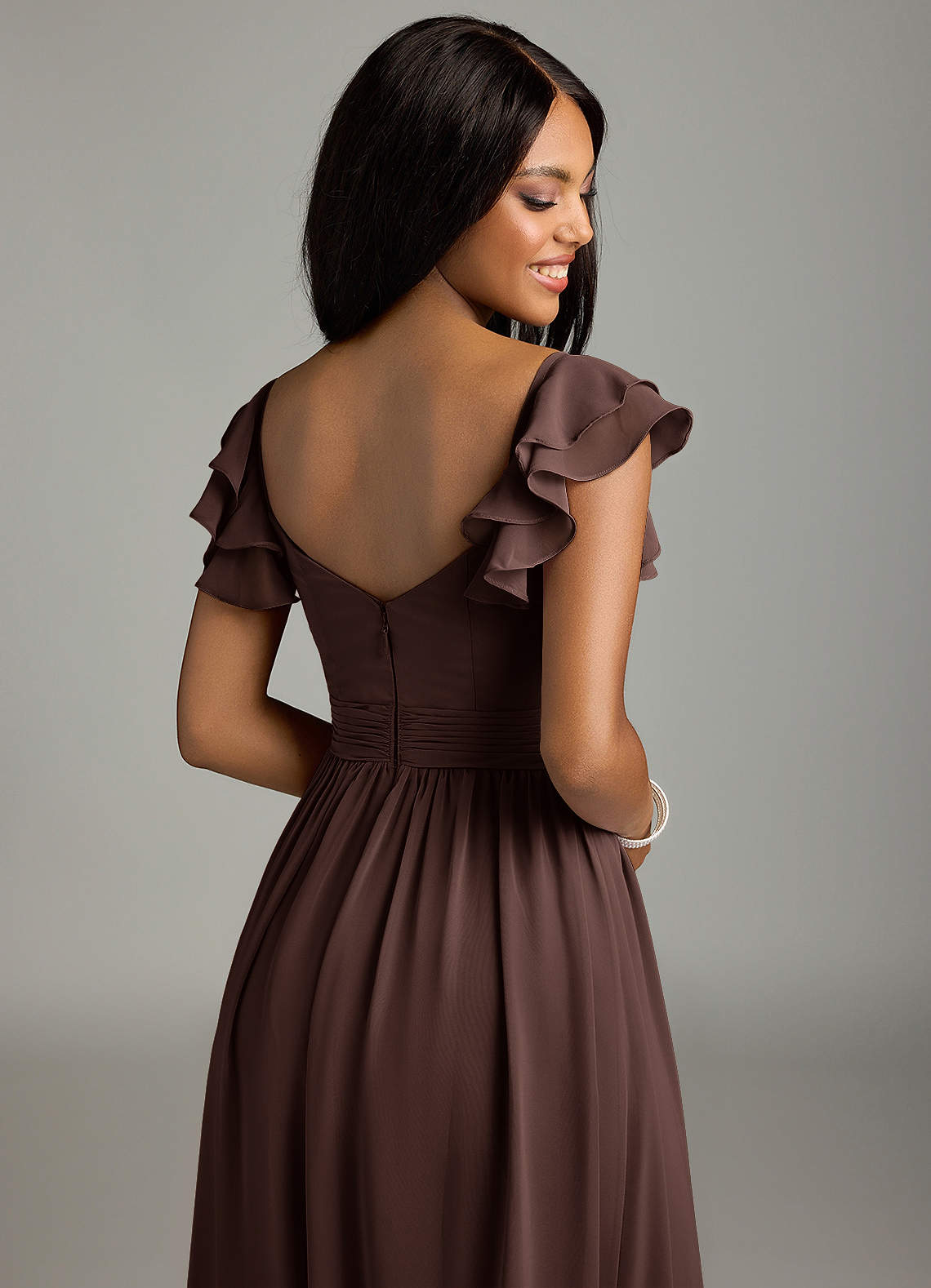 Azazie Anaya Kleider zum Anprobieren zu Hause A-Linie Herzausschnitt Chiffon Kleid Abstrakter Blumenstrauß image1