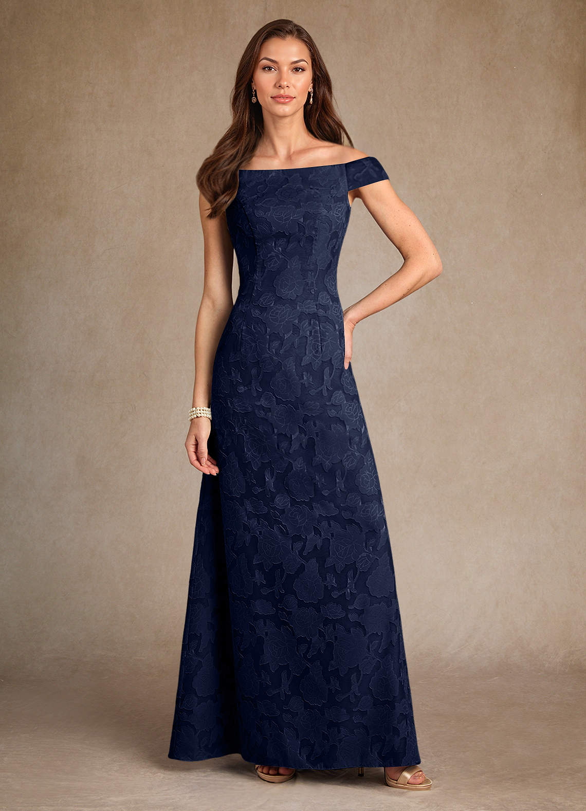 Azazie Moore Mother of the Bride Dresses Dark Navy A-Line Boatneck Floral Burnout Dress image1