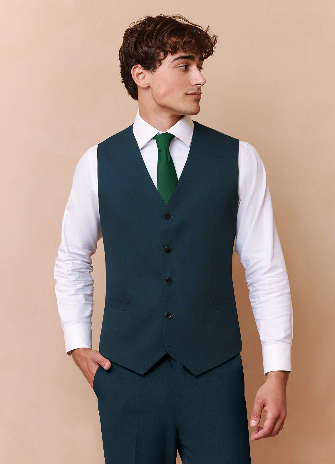 front Savile Teal Wool Blend Suit Vest