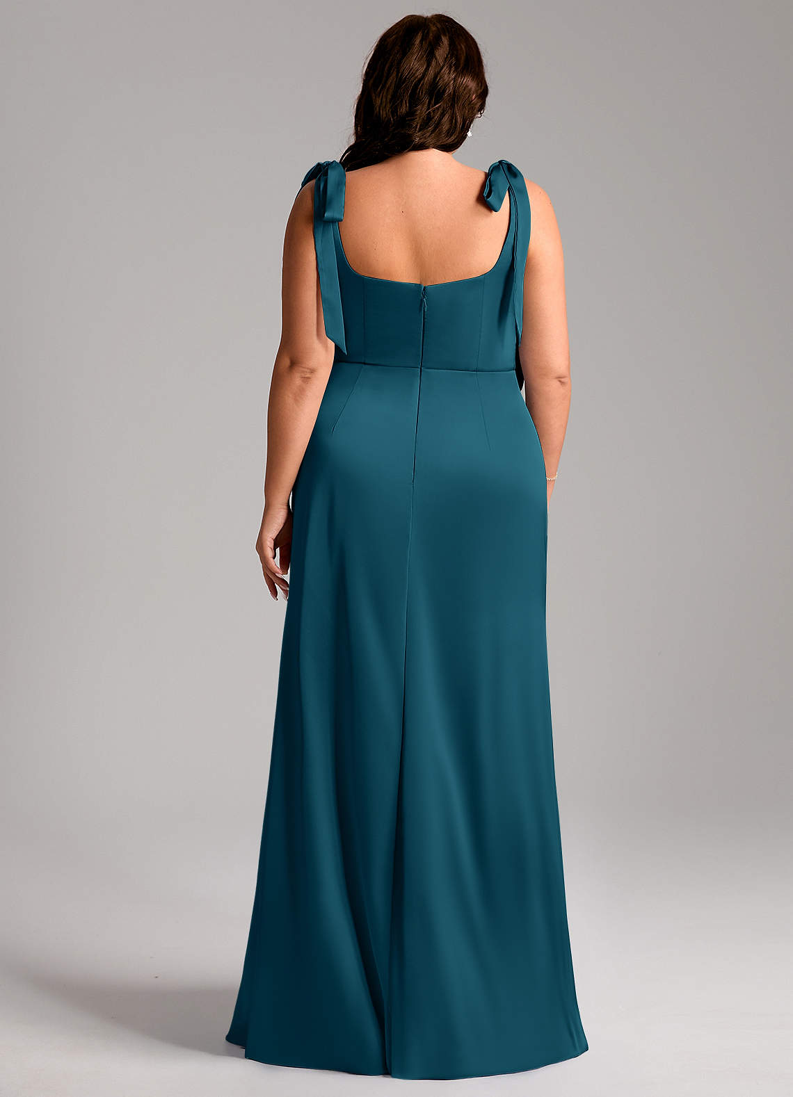 Azazie Frostine Bridesmaid Dresses Ink Blue A-Line Bow Stretch Satin Dress image4